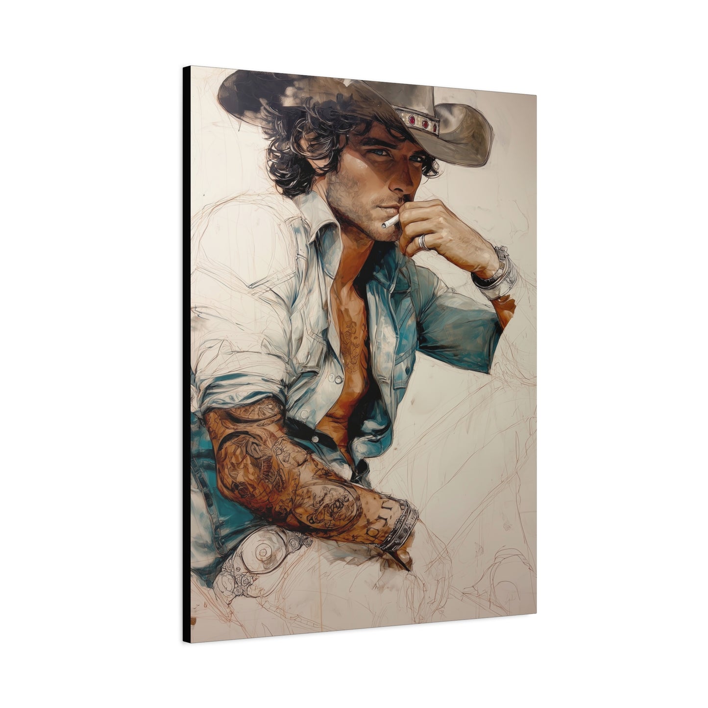 Gallery Wrapped Canvas, Wranglers and Wreckage Art Canvas, Erotic Pinup Art Canvas – Chase