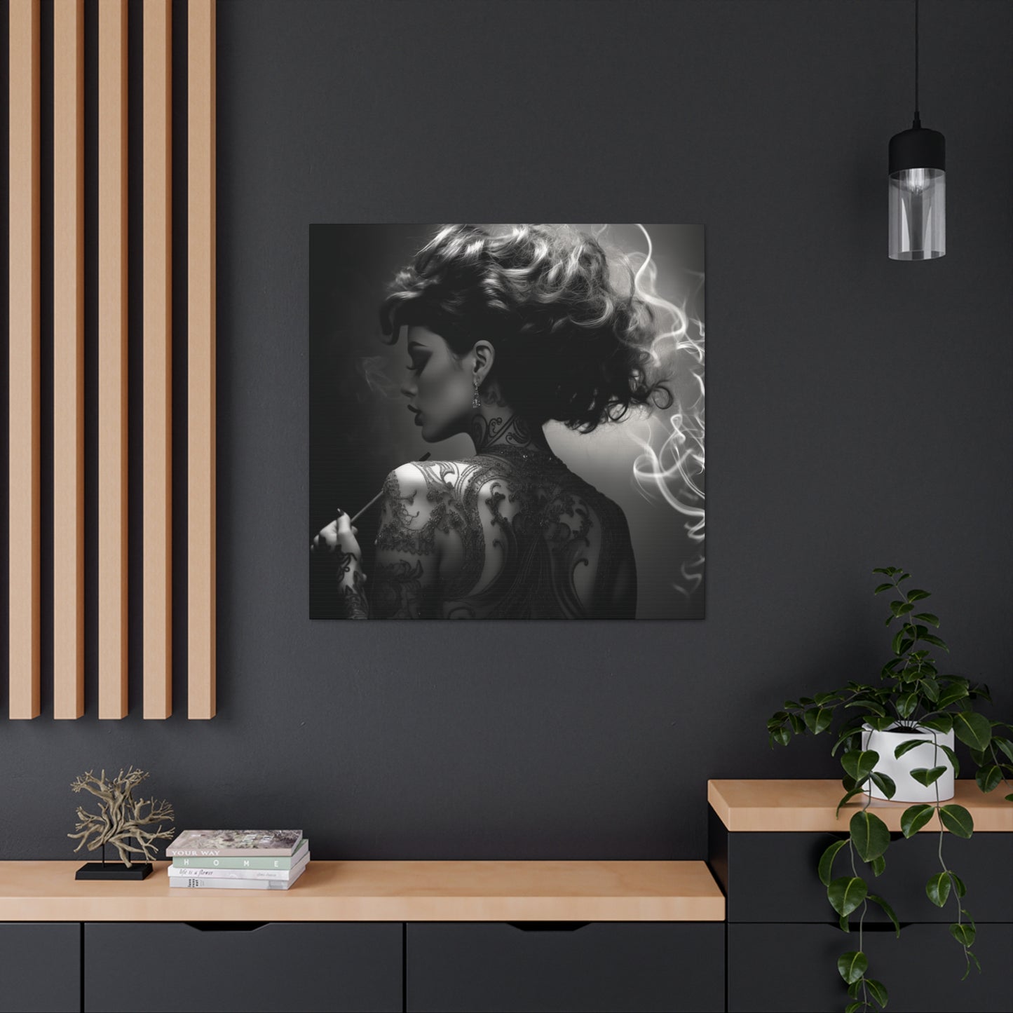 Canvas Gallery Wrap - Black and White Photography - Tattooed and Smoking