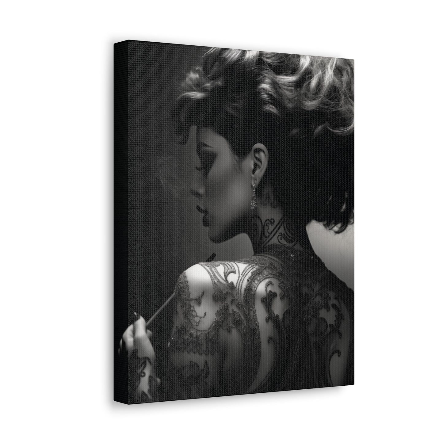 Canvas Gallery Wrap - Black and White Photography - Tattooed and Smoking