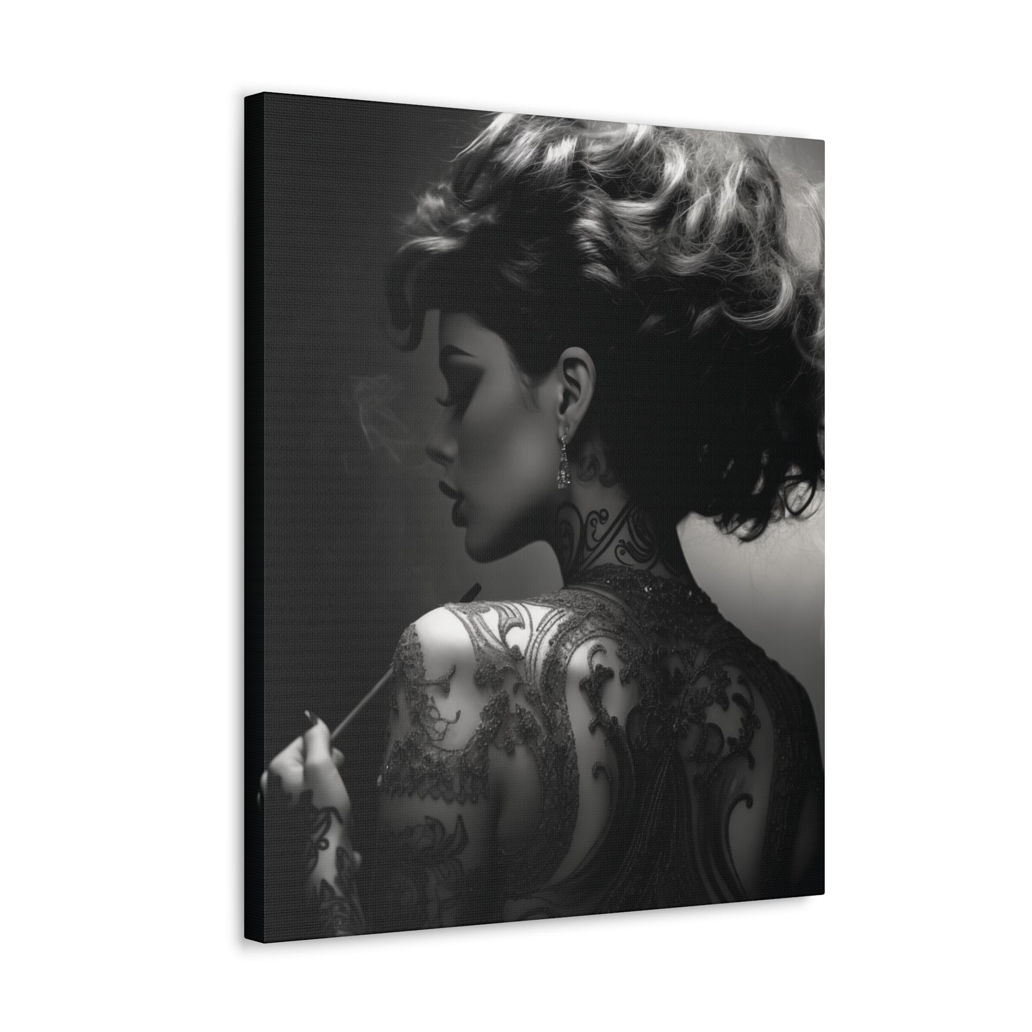Canvas Gallery Wrap - Black and White Photography - Tattooed and Smoking