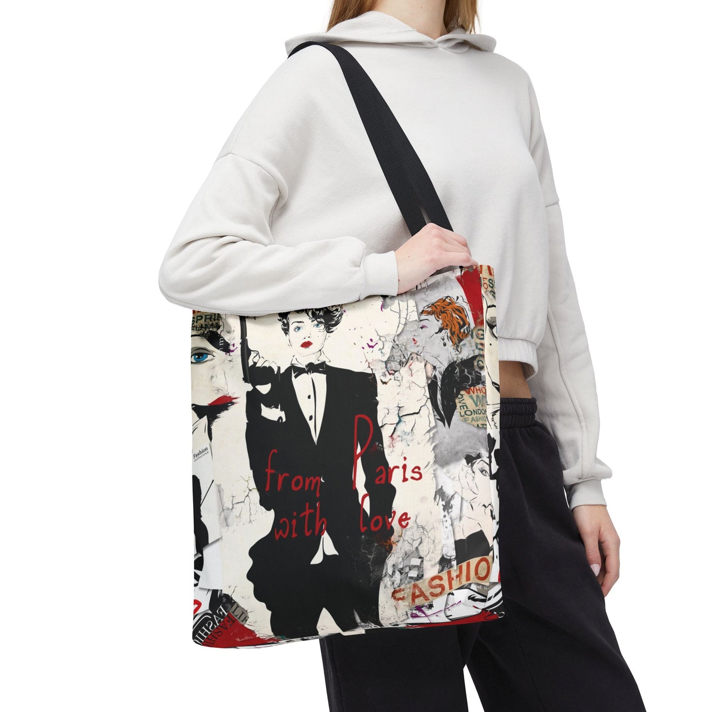 From Paris with Love Tote Bag, Utility Tote - Gangster Tote - Fashion Tote - Tuxedo Bag