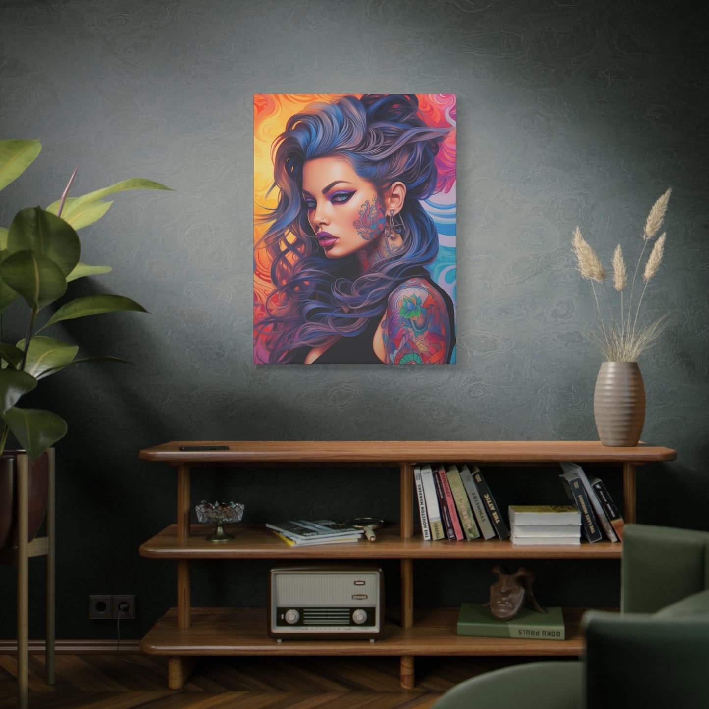 Gallery Wrapped Canvas, Edgy Tattooed Beauty, Urban Pop Art Canvas – Faye