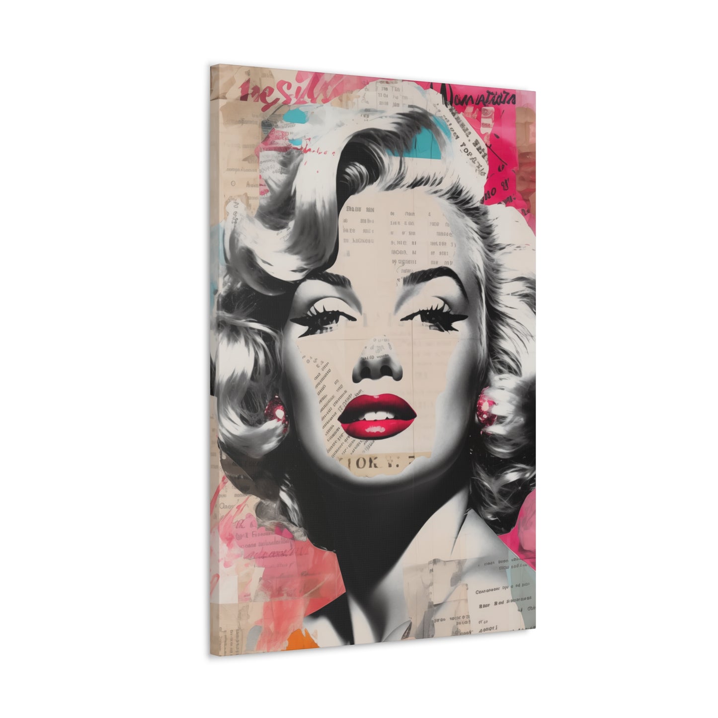Canvas Wall Art, Gallery Wrapped Pop Art, Celebrity Wall Art – Marilyn Monroe - Newsprint