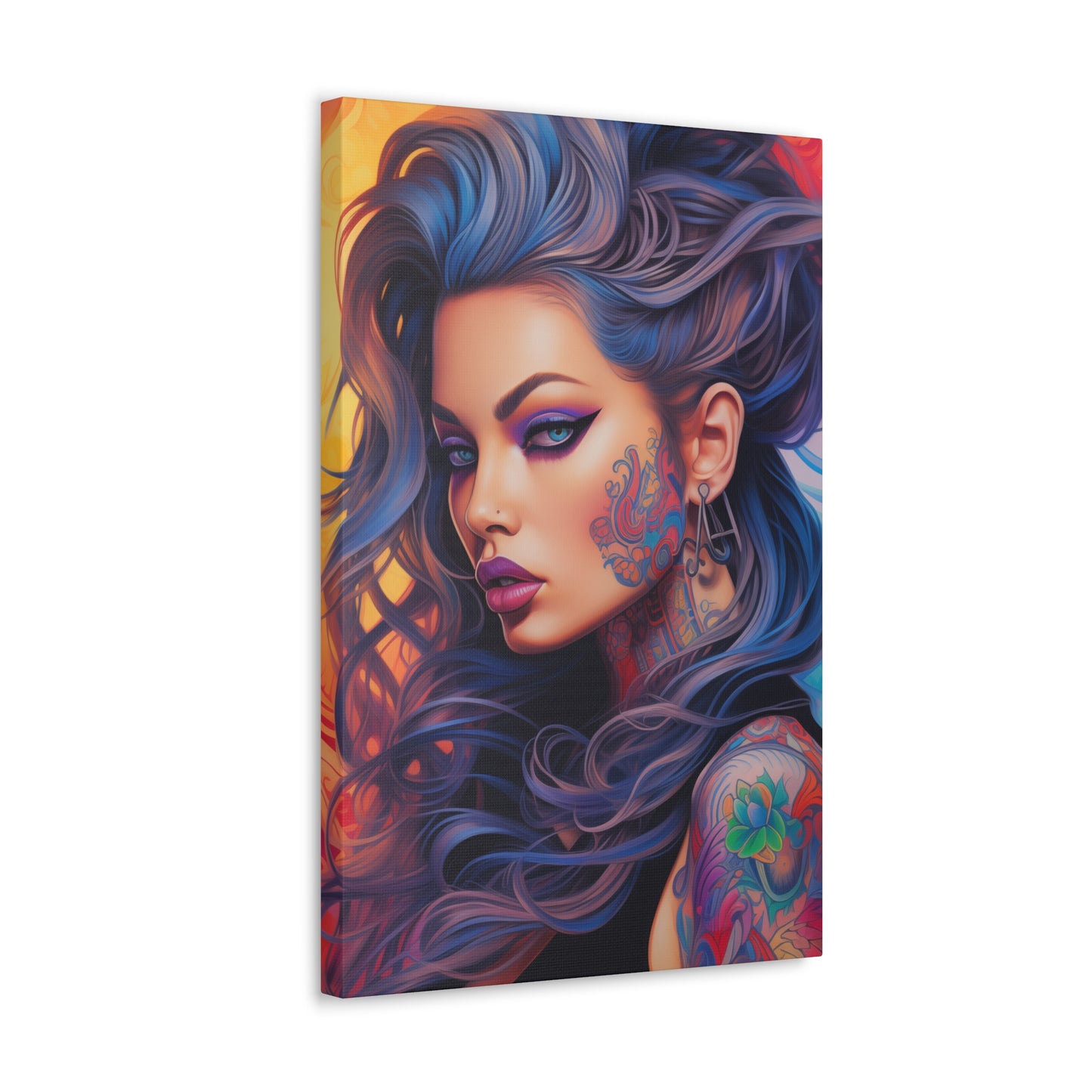 Gallery Wrapped Canvas, Edgy Tattooed Beauty, Urban Pop Art Canvas – Faye