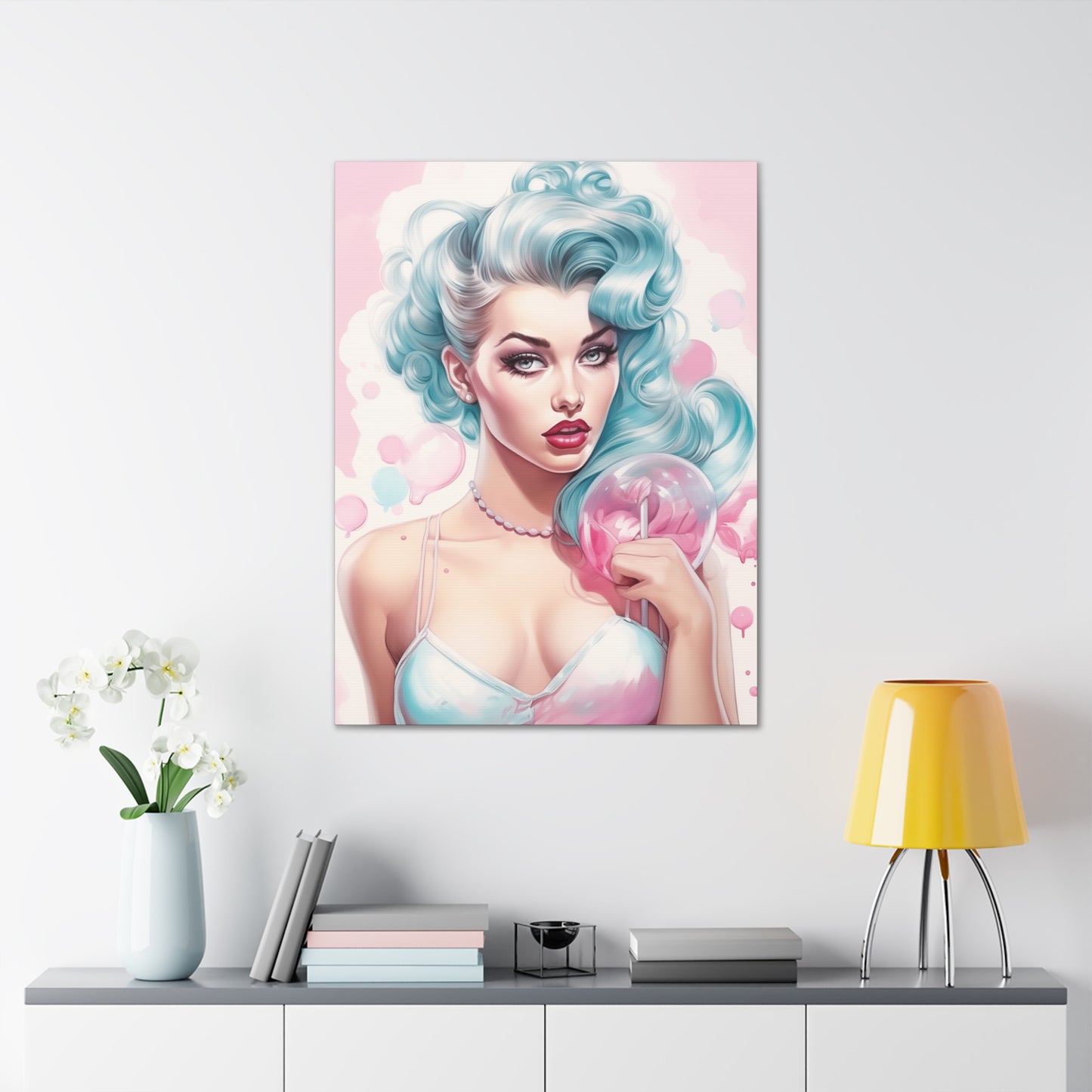 Canvas Gallery Wrapped High-Fashion Wall Art, Stylish Decor, Retro Femme Doll Pop Art – Tessa