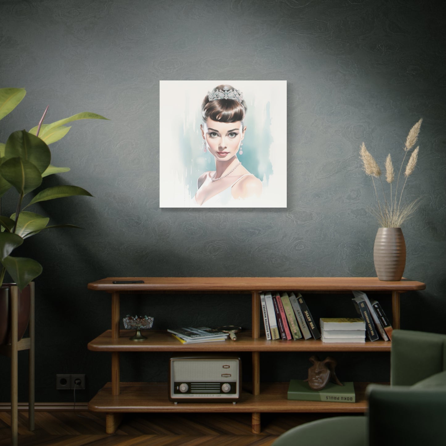 Canvas Wall Art, Gallery Wrapped Pop Art, Celebrity Wall Art – Audrey Hepburn - Robin Egg Blue