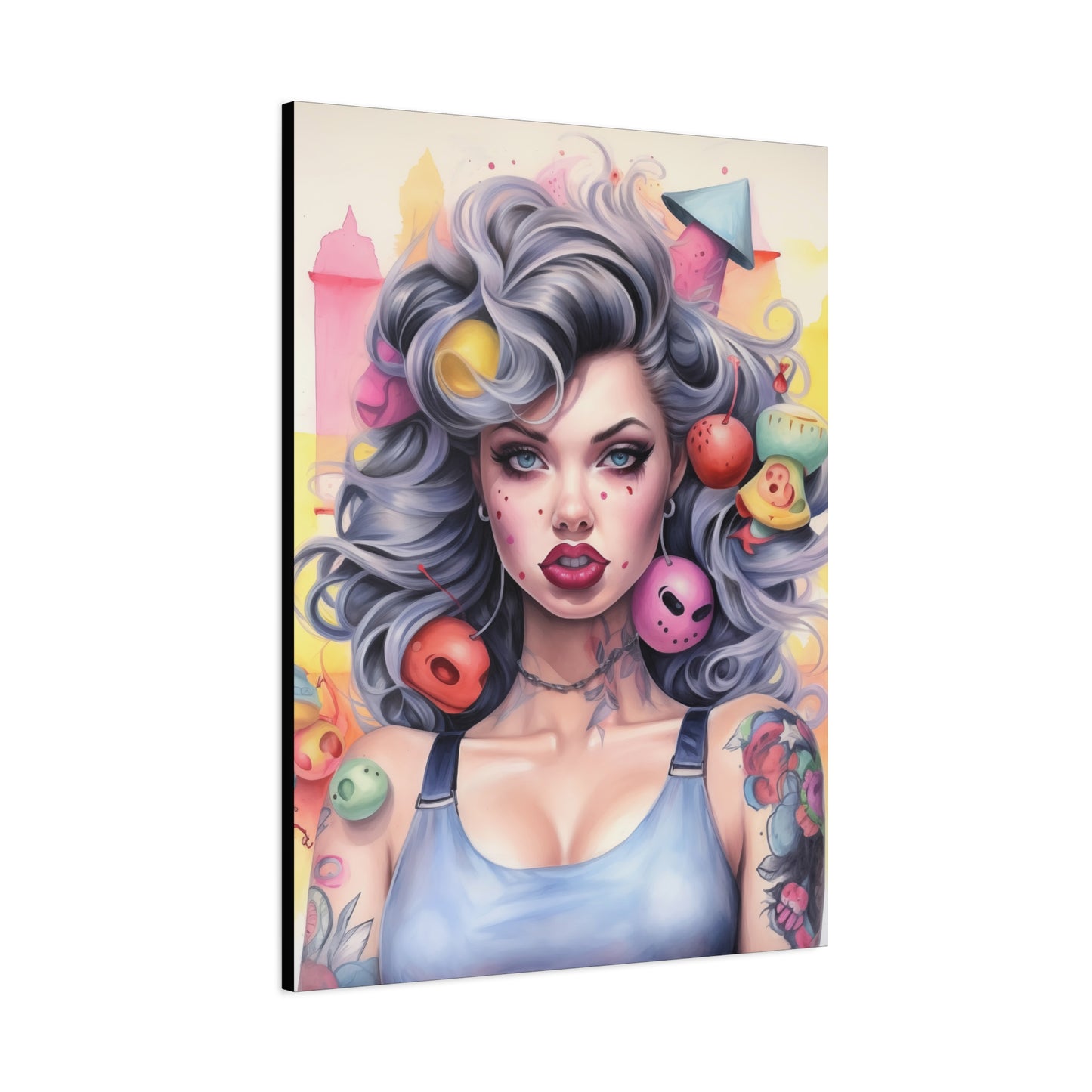 Gallery Wrapped Canvas, Tattooed Beauty, Femme Doll Pop Art Canvas – Lila