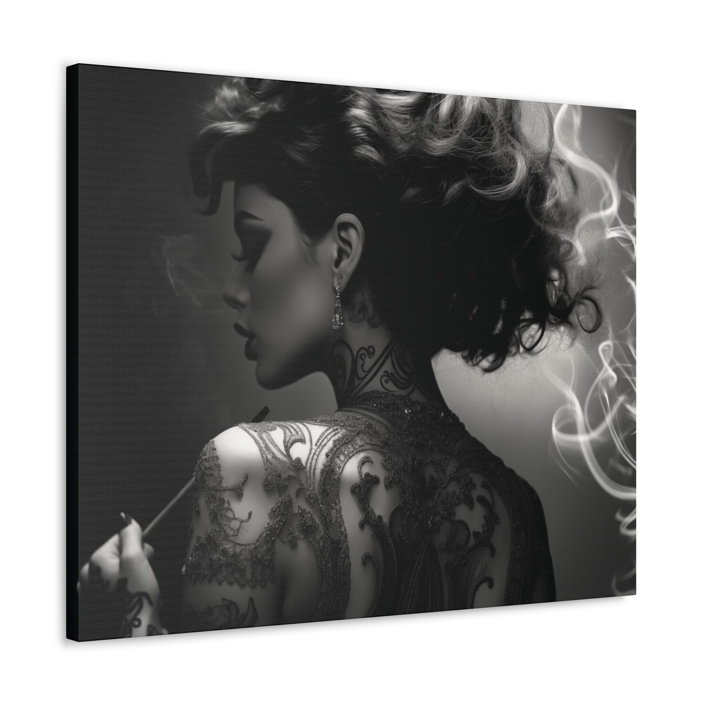 Canvas Gallery Wrap - Black and White Photography - Tattooed and Smoking