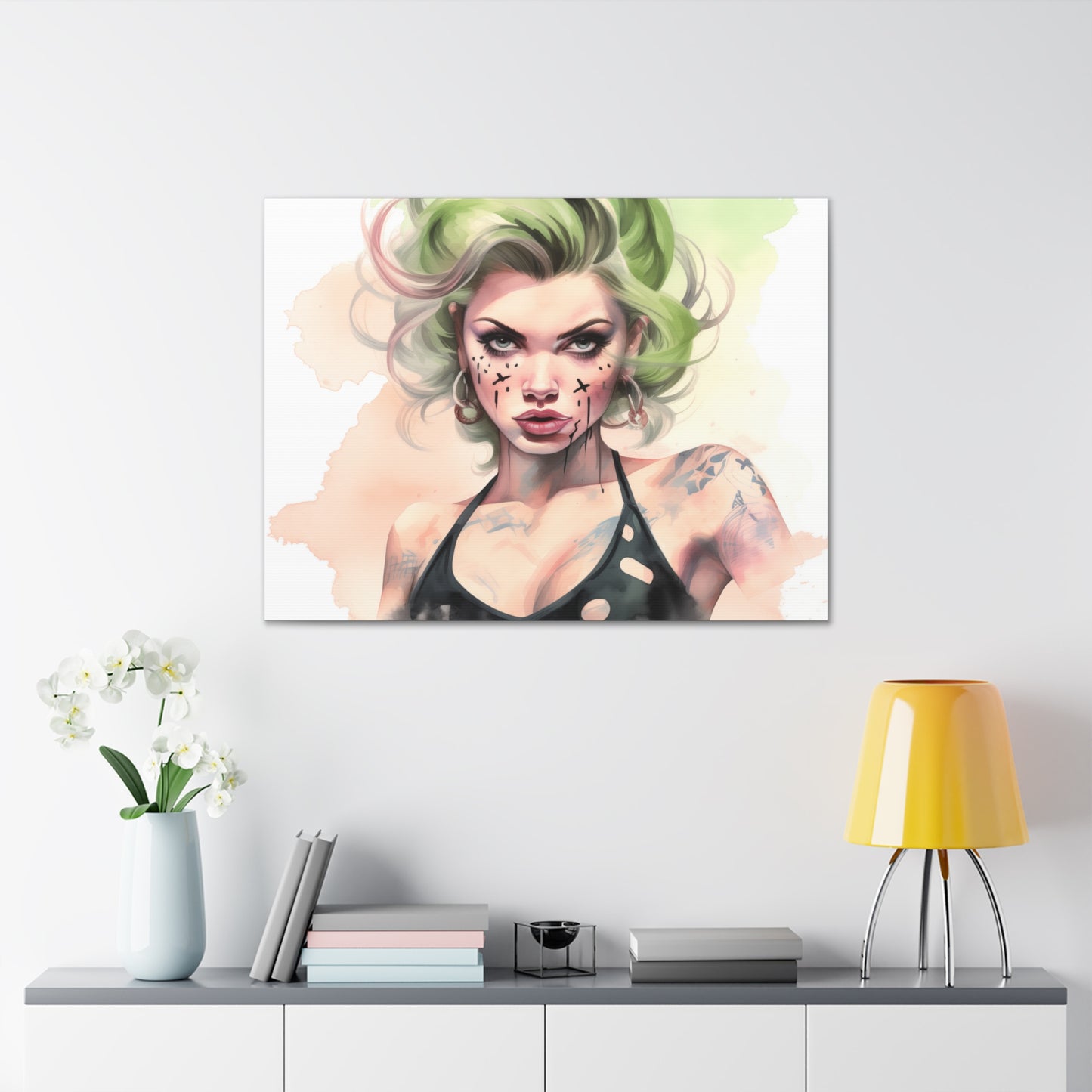 Gallery Wrapped Canvas, Edgy Tattooed Beauty, Urban Pop Art Canvas – Ivy