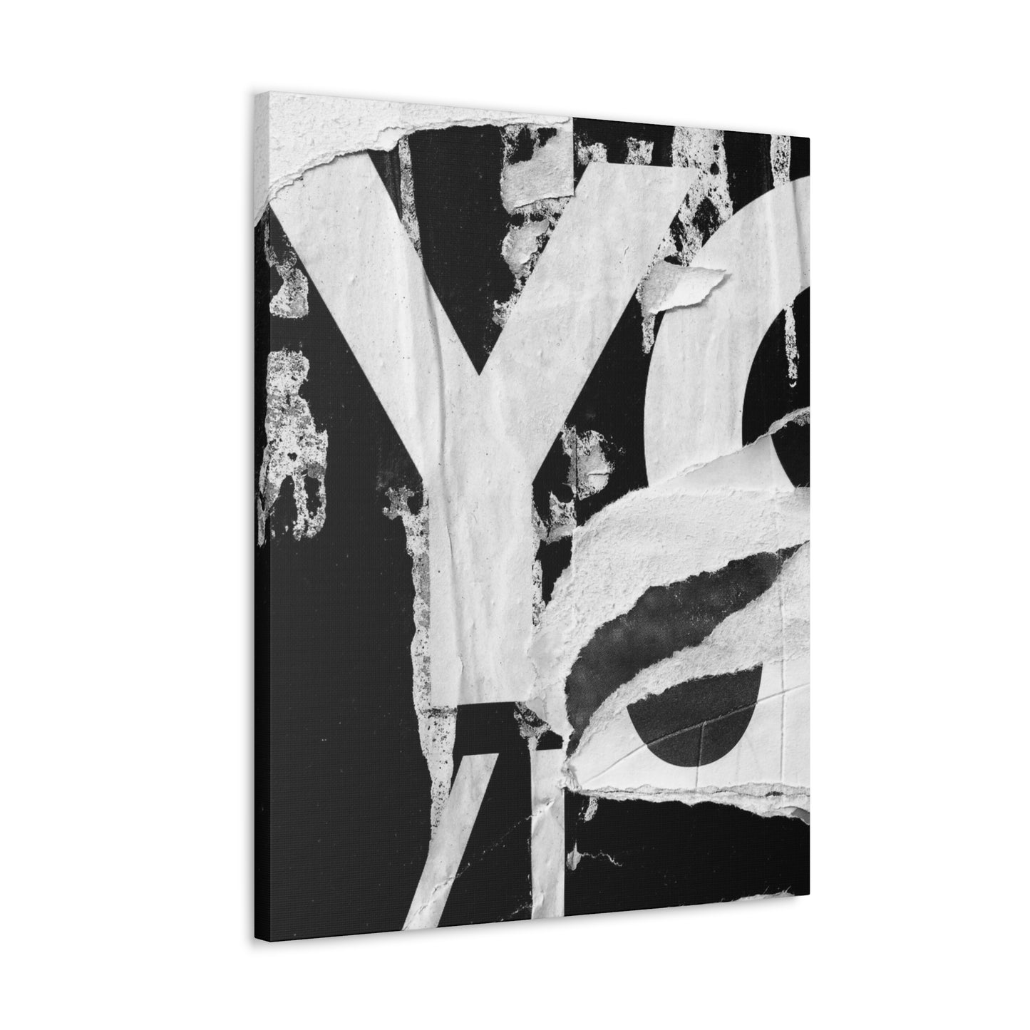 Canvas Wall Art, Gallery Wrapped Urban Street Art, Abstract Torn Poster Street Art - Black and White YO