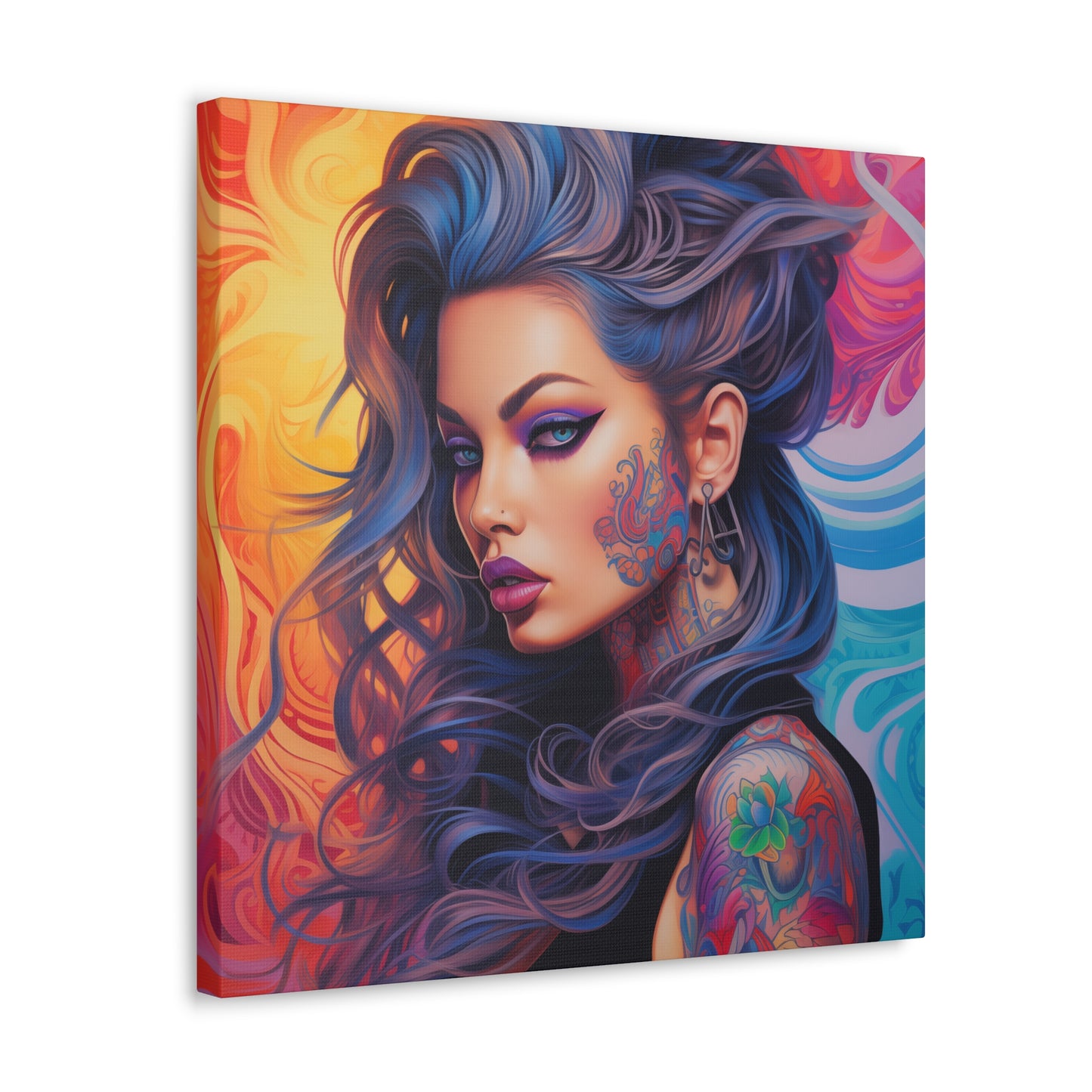 Gallery Wrapped Canvas, Edgy Tattooed Beauty, Urban Pop Art Canvas – Faye