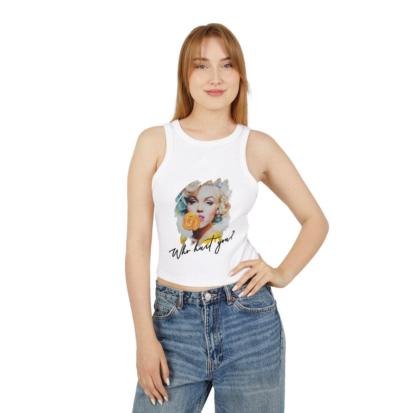 Who Hurt You? Marilyn Monroe Crop Top - Ribbed Racer Back Tank Top - Lollipop