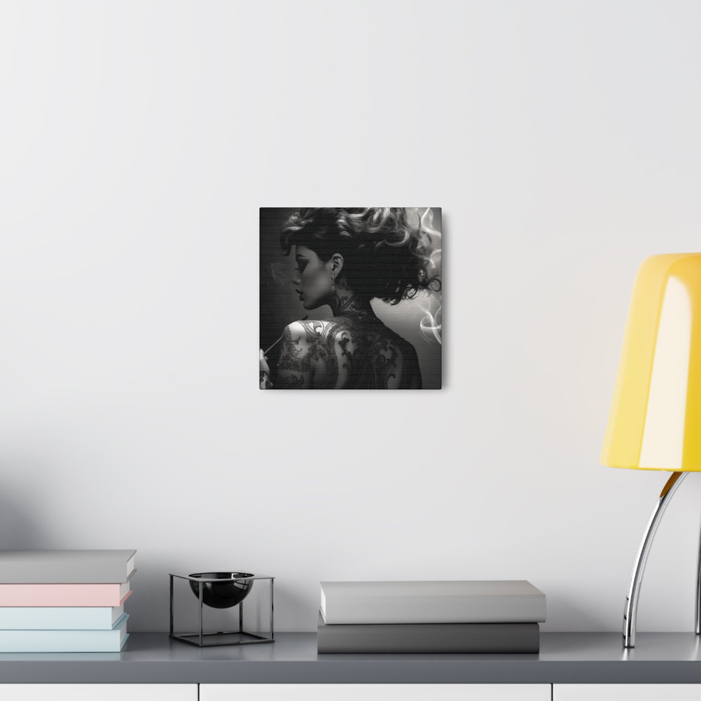 Canvas Gallery Wrap - Black and White Photography - Tattooed and Smoking