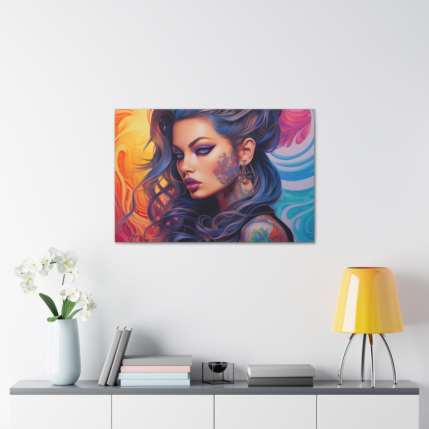 Gallery Wrapped Canvas, Edgy Tattooed Beauty, Urban Pop Art Canvas – Faye