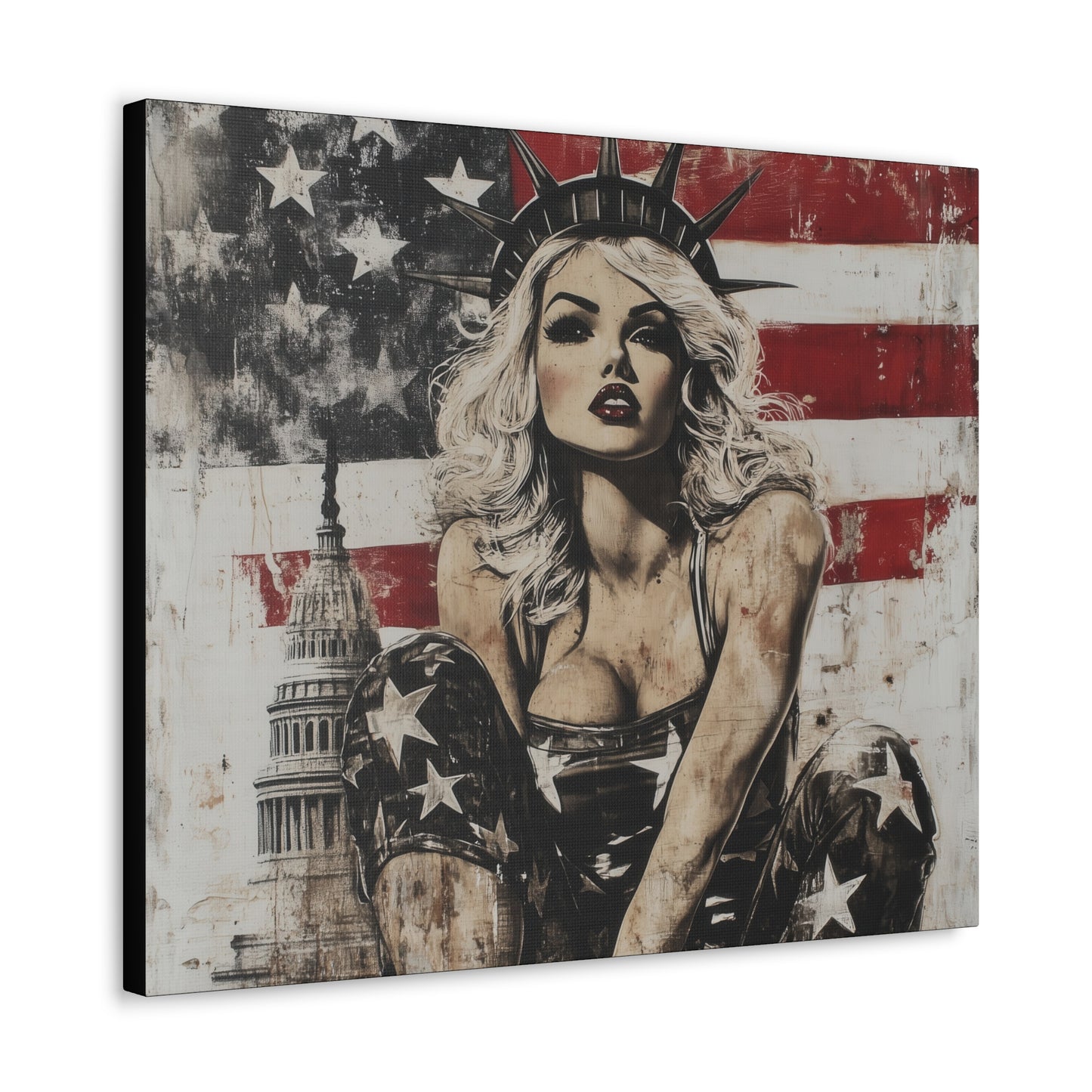 Gallery Wrapped Canvas, Liberty and Lace Art Canvas, Patriotic Art Canvas – Kimberly