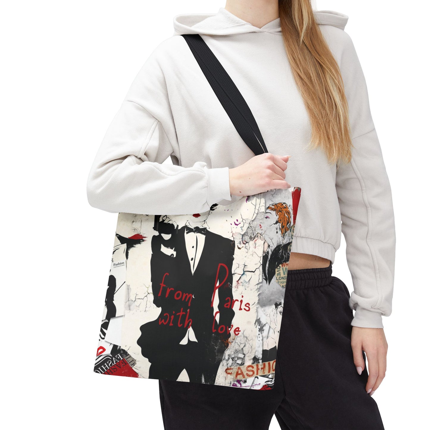 From Paris with Love Tote Bag, Utility Tote - Gangster Tote - Fashion Tote - Tuxedo Bag