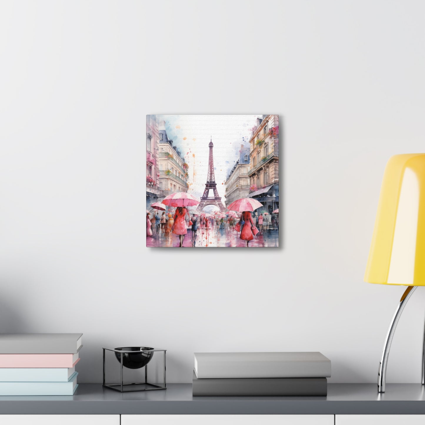 Eiffel Tower Wall Art, Paris France, Canvas Gallery Wrap - Pink Umbrellas