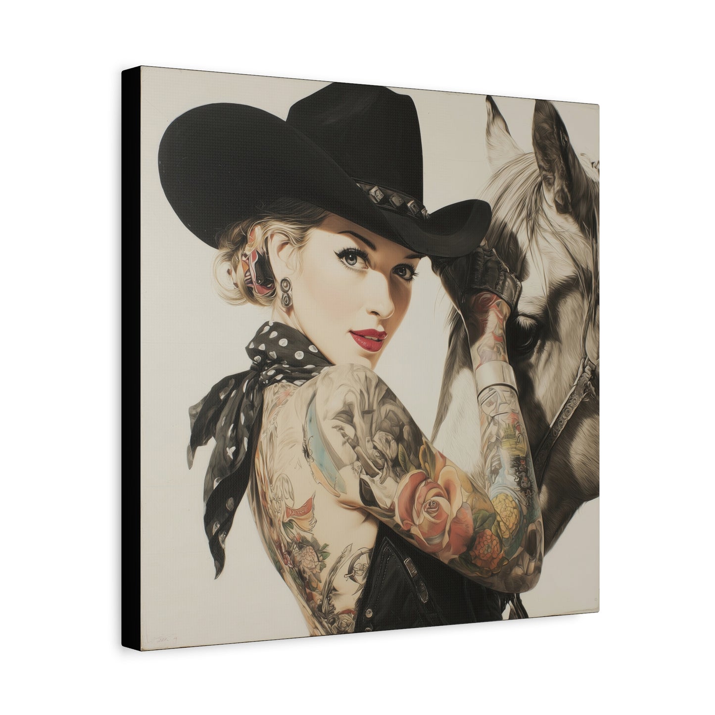 Gallery Wrapped Canvas, Wranglers and Wreckage Art Canvas, Erotic Pinup Art Canvas – Dottie