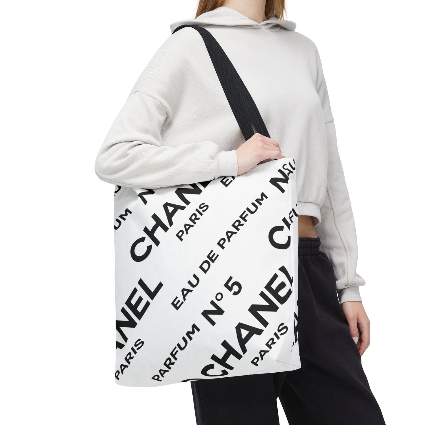 Designer Inspired Tote Bag, Utility Tote - Parfum Bottle Tote - Paris White