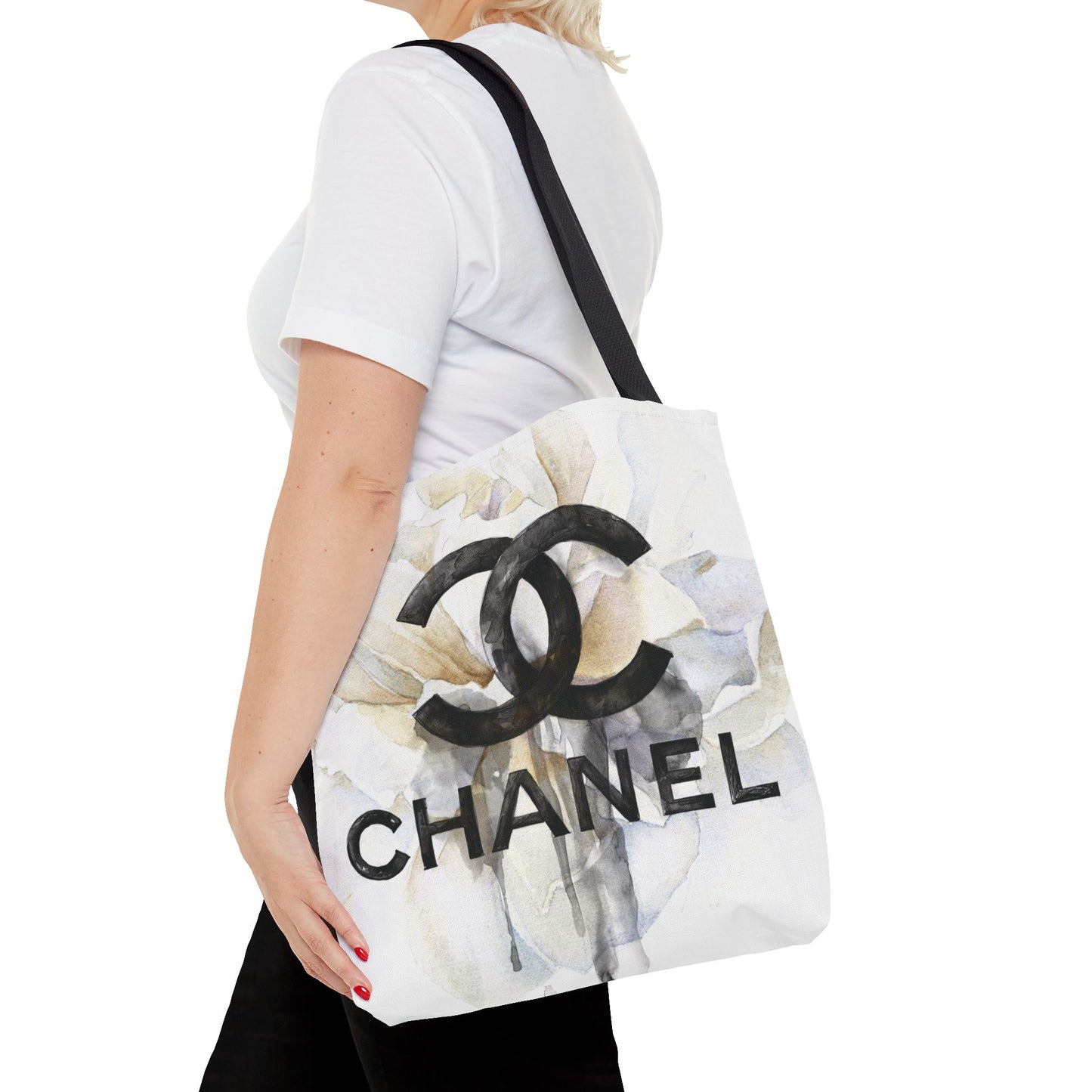 Watercolor Dahlia Tote Bag, Utility Tote - Designer Inspired Tote - White Dahlia