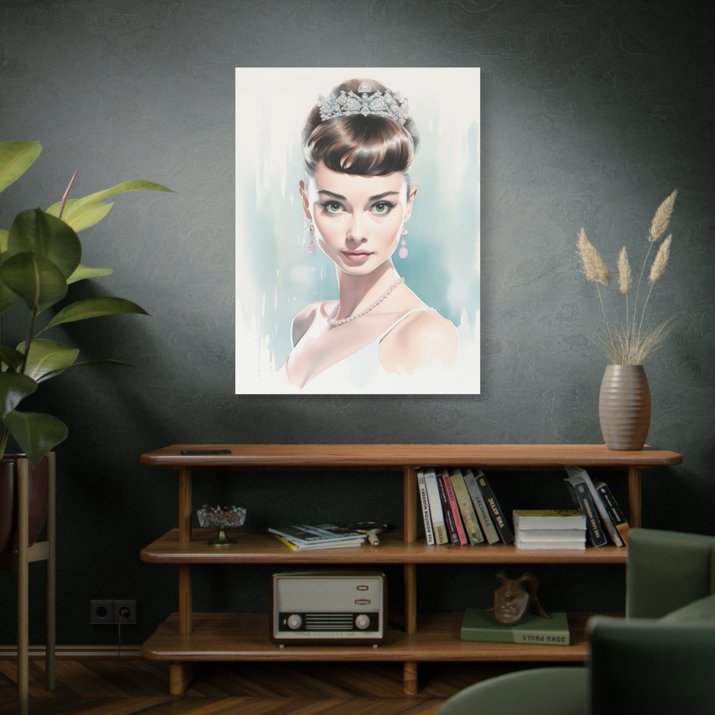 Canvas Wall Art, Gallery Wrapped Pop Art, Celebrity Wall Art – Audrey Hepburn - Robin Egg Blue