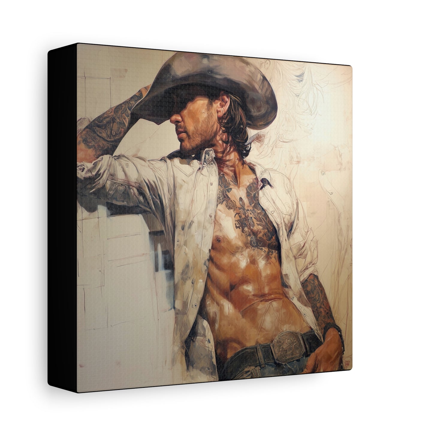 Gallery Wrapped Canvas, Wranglers and Wreckage Art Canvas, Erotic Pinup Art Canvas – Wyatt