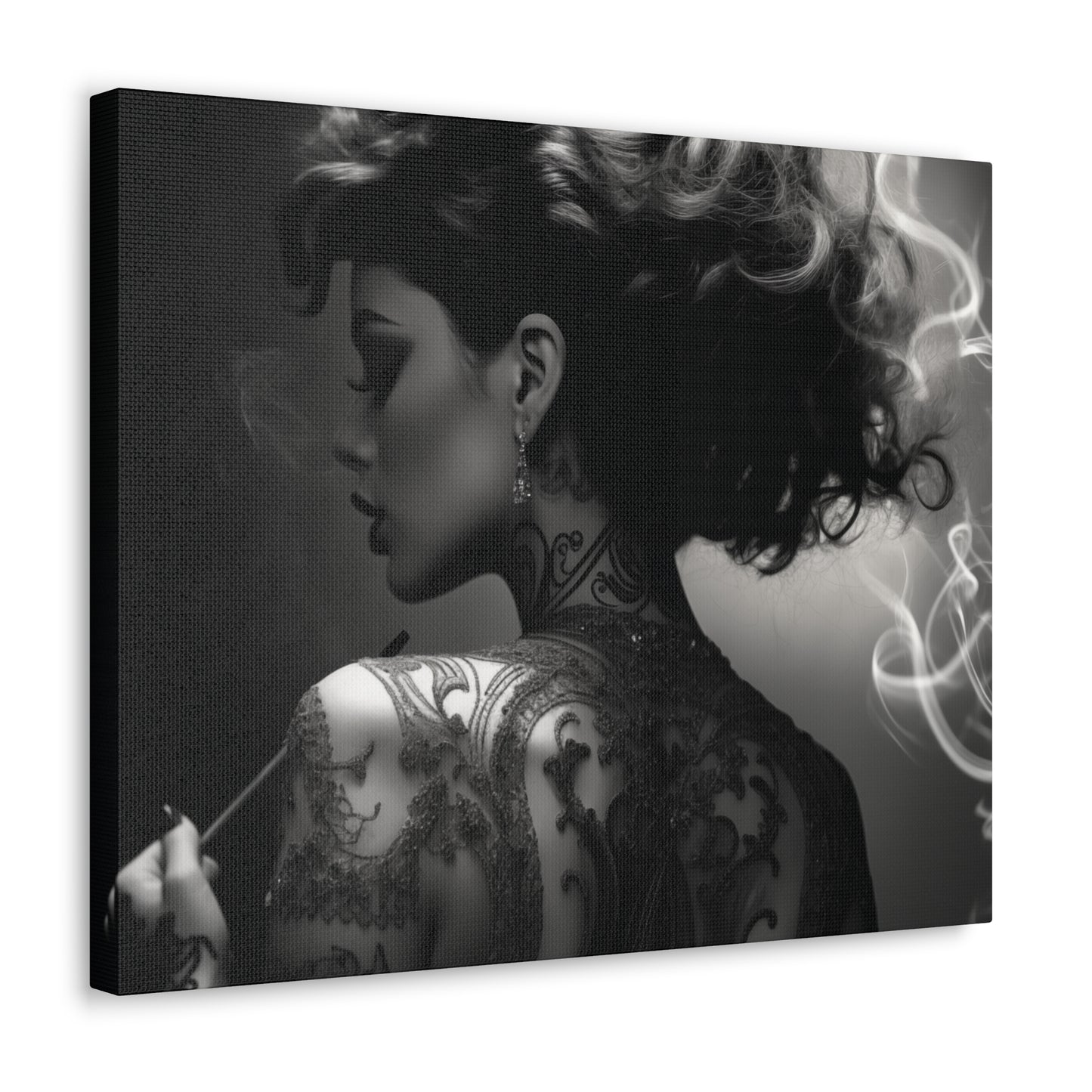 Canvas Gallery Wrap - Black and White Photography - Tattooed and Smoking