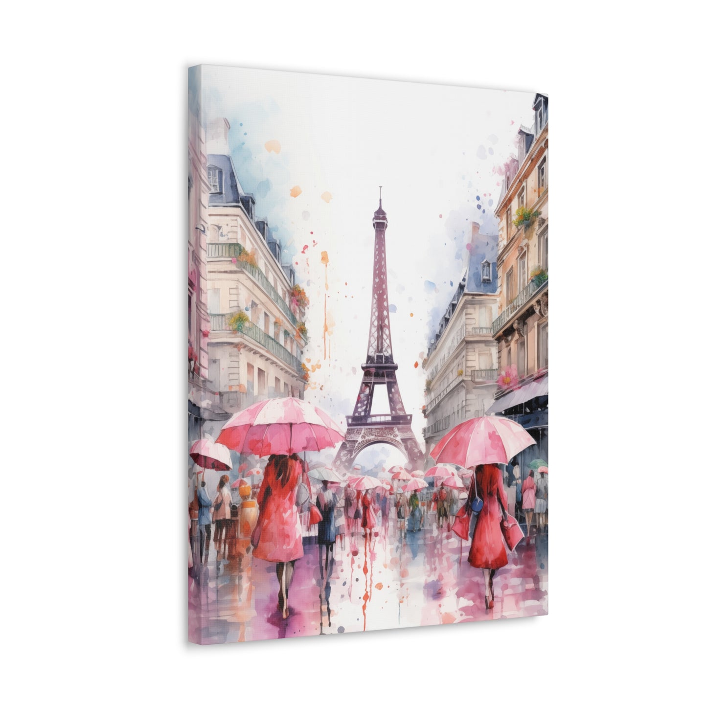 Eiffel Tower Wall Art, Paris France, Canvas Gallery Wrap - Pink Umbrellas