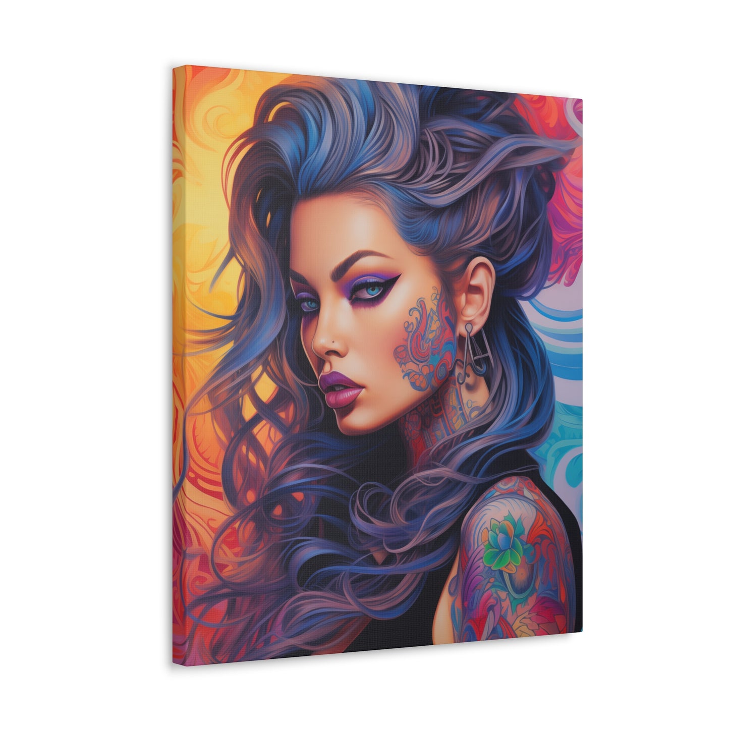 Gallery Wrapped Canvas, Edgy Tattooed Beauty, Urban Pop Art Canvas – Faye