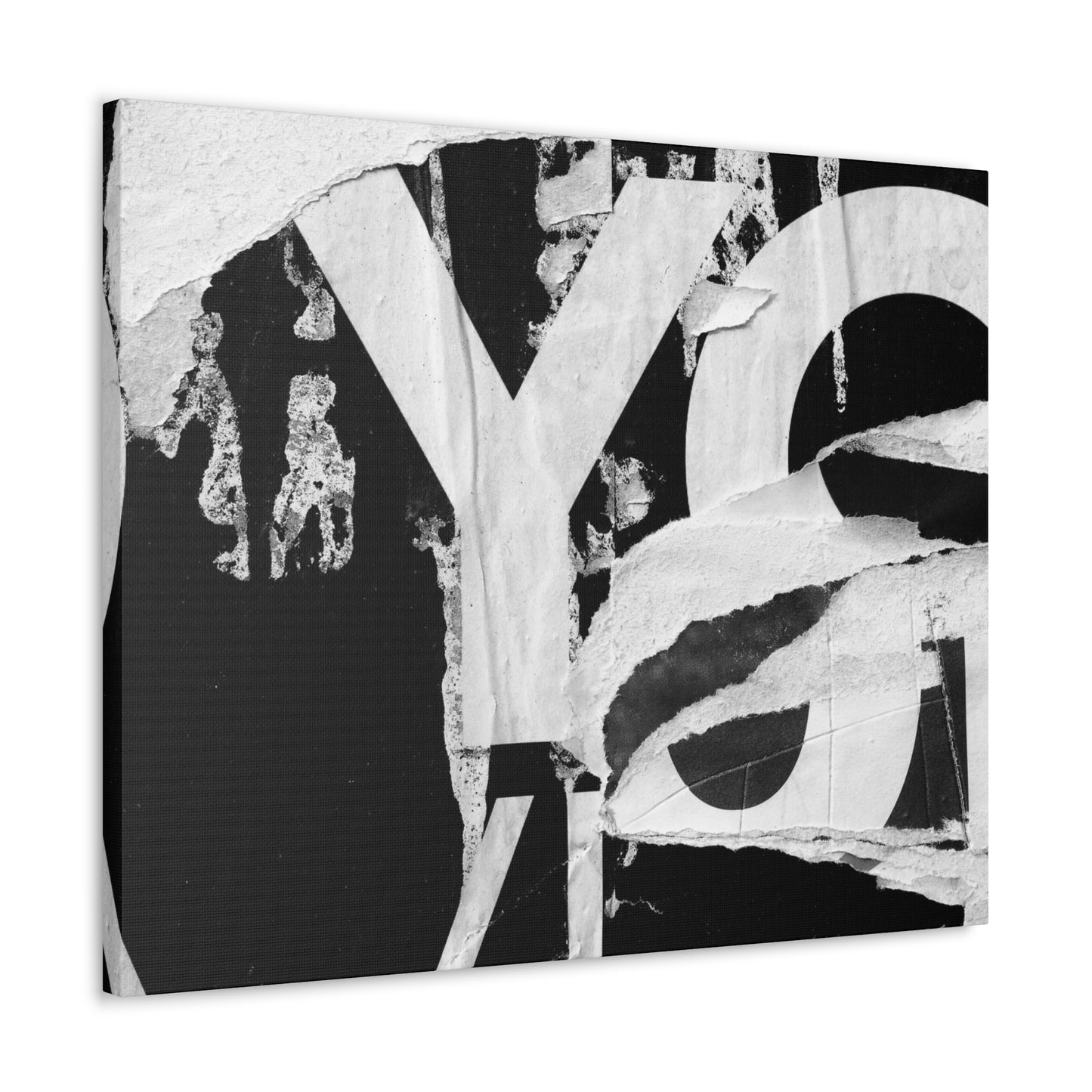 Canvas Wall Art, Gallery Wrapped Urban Street Art, Abstract Torn Poster Street Art - Black and White YO