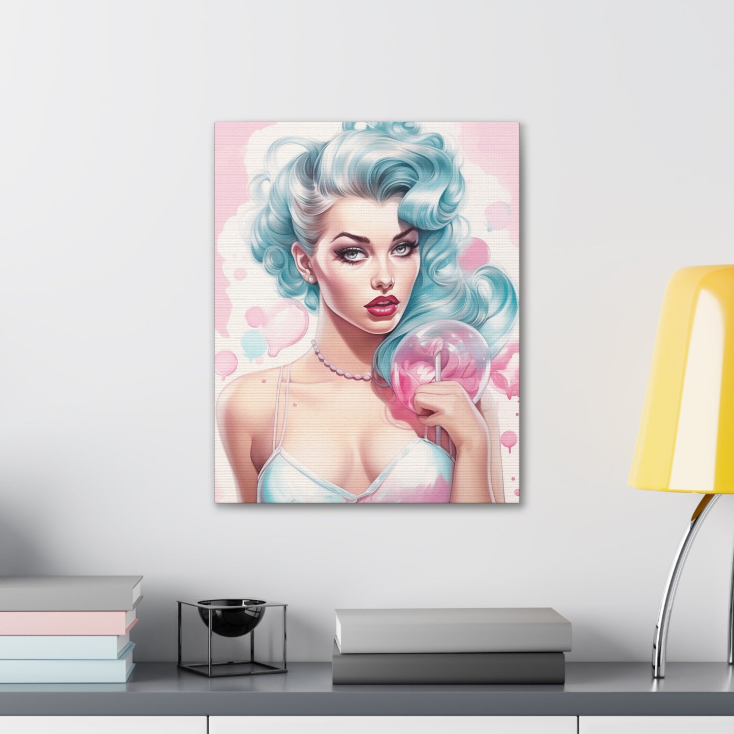 Canvas Gallery Wrapped High-Fashion Wall Art, Stylish Decor, Retro Femme Doll Pop Art – Tessa