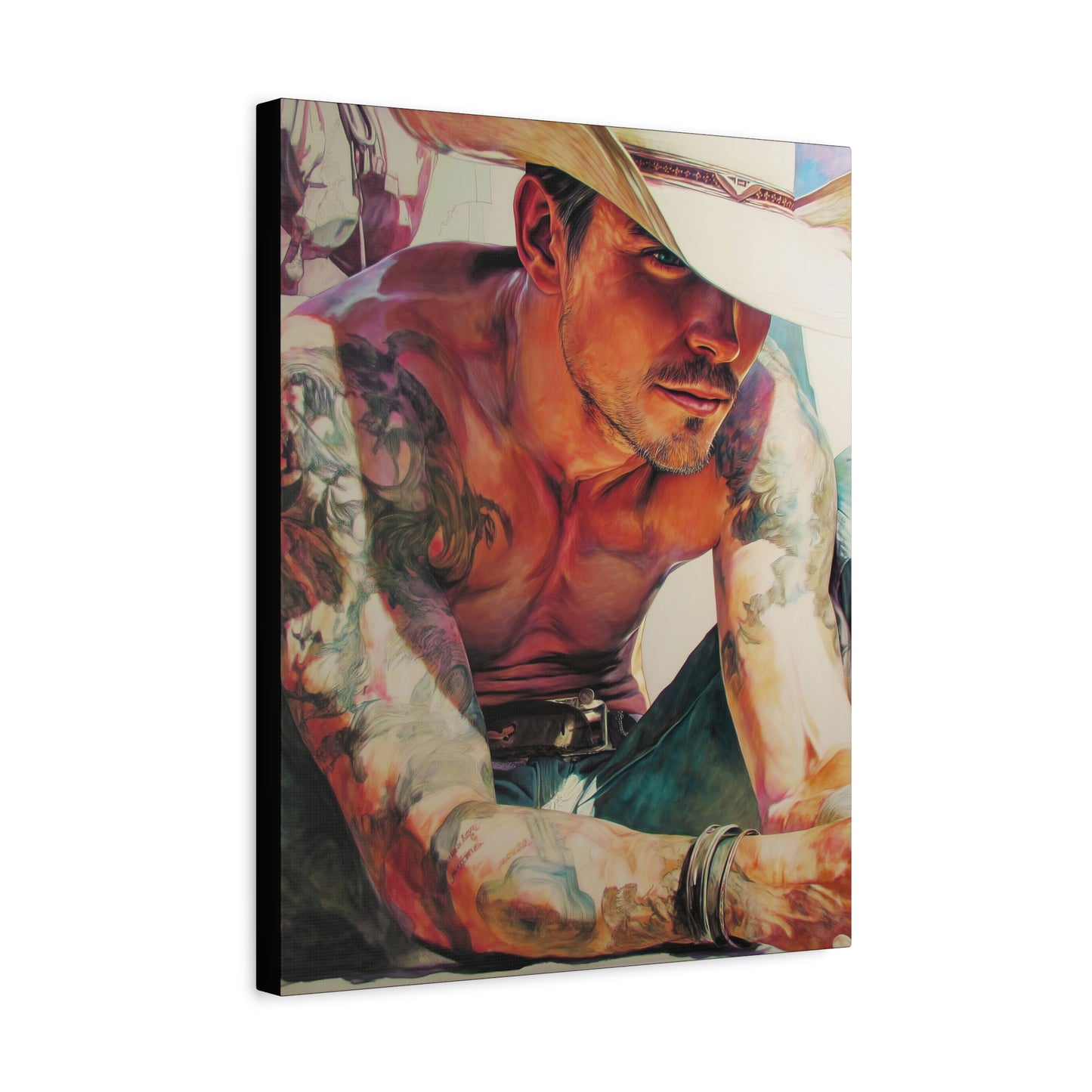 Gallery Wrapped Canvas, Wranglers and Wreckage Art Canvas, Erotic Pinup Art Canvas – Cade