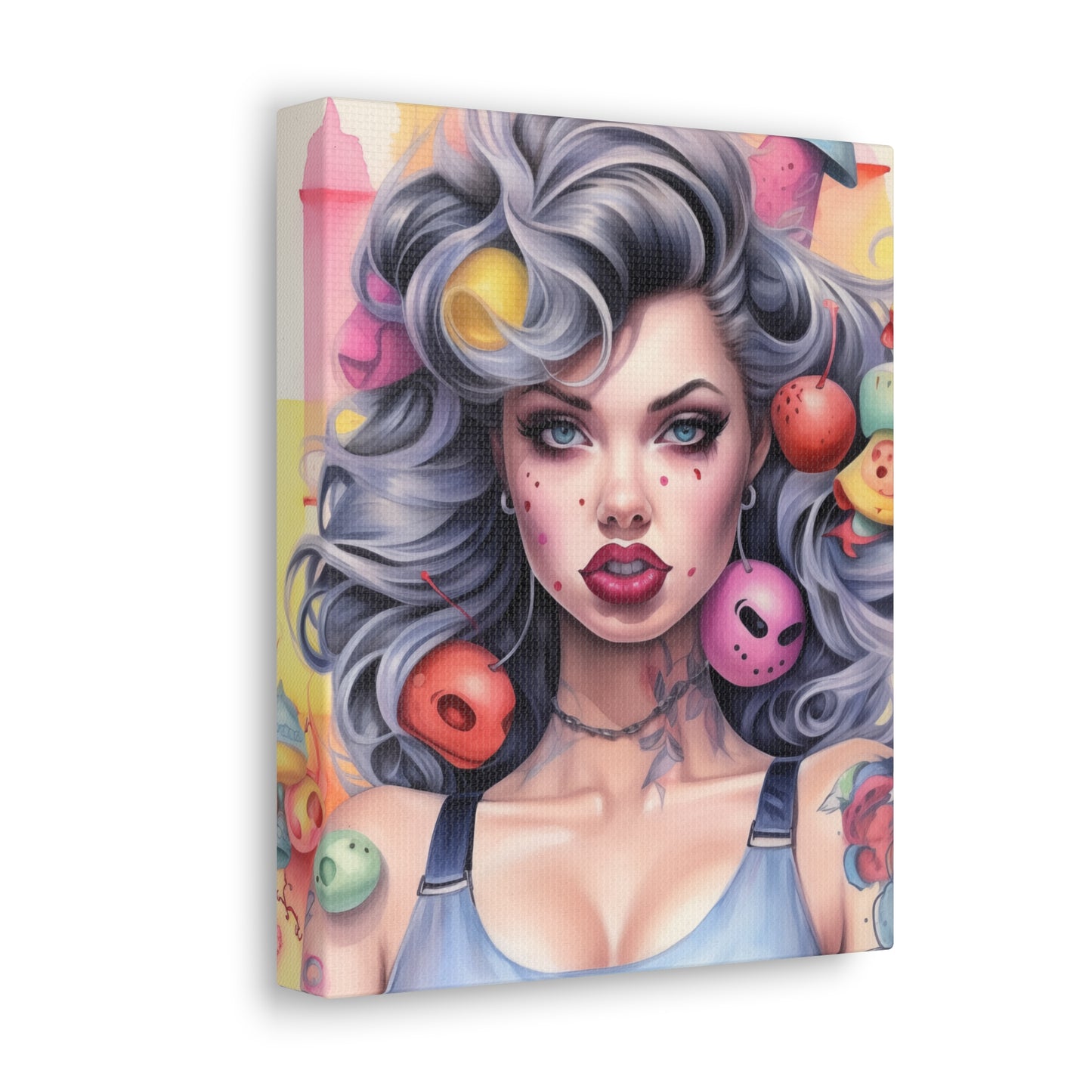 Gallery Wrapped Canvas, Tattooed Beauty, Femme Doll Pop Art Canvas – Lila