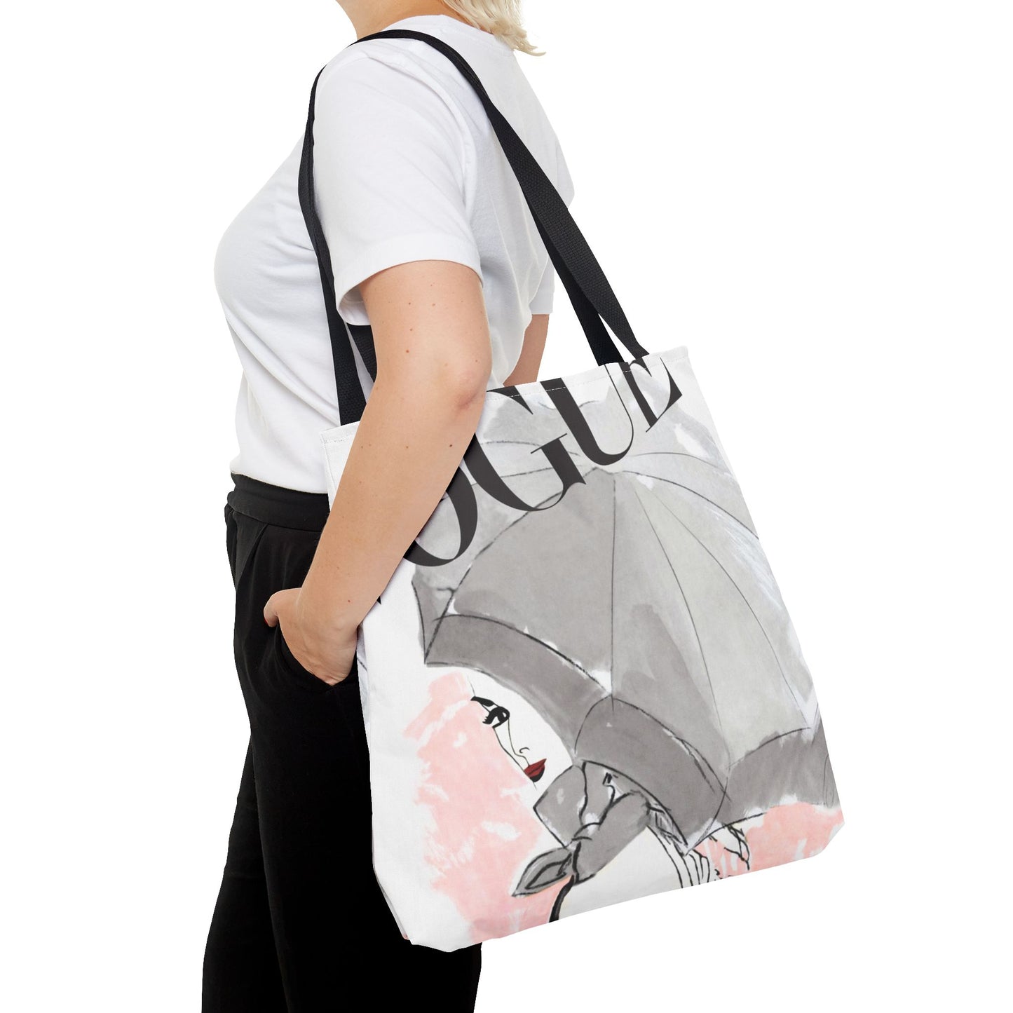 VOGUE Pink Umbrella Tote Bag - Fashion Canvas Tote Bag - Designer Inspired Tote