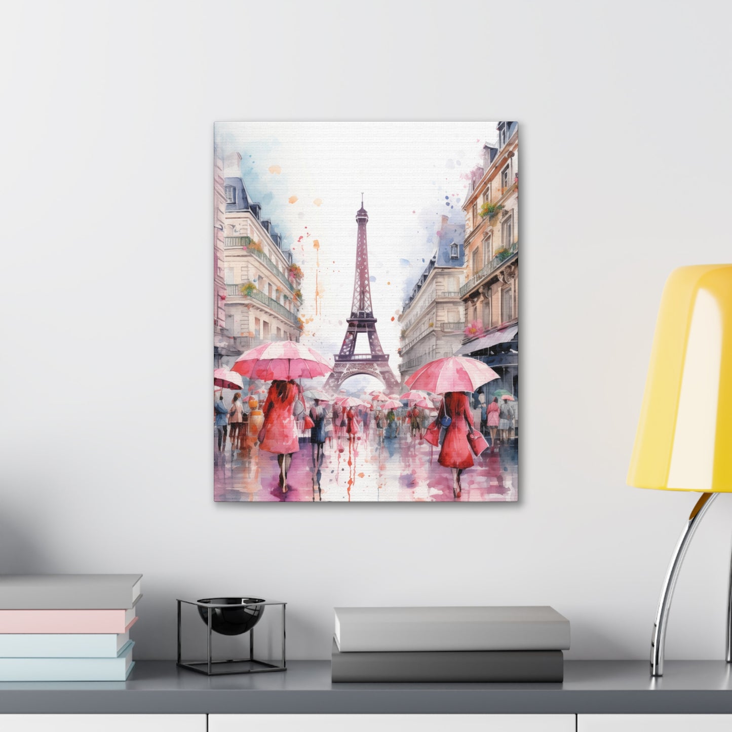 Eiffel Tower Wall Art, Paris France, Canvas Gallery Wrap - Pink Umbrellas