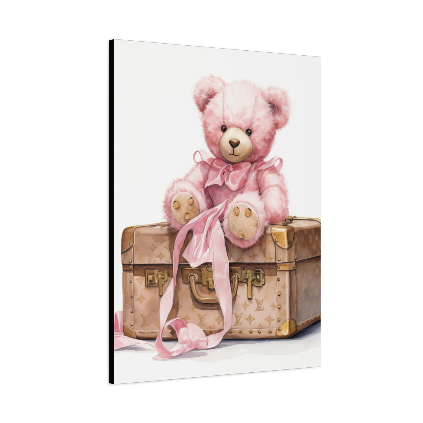 Canvas Gallery Wrap - Designer Inspired Trunk Bear Wall Art - Gold Buttons