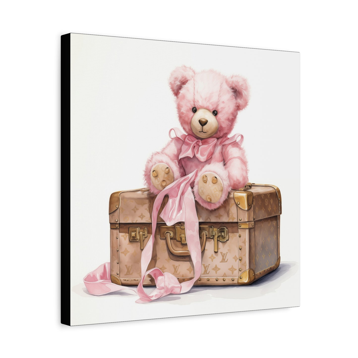 Canvas Gallery Wrap - Designer Inspired Trunk Bear Wall Art - Gold Buttons