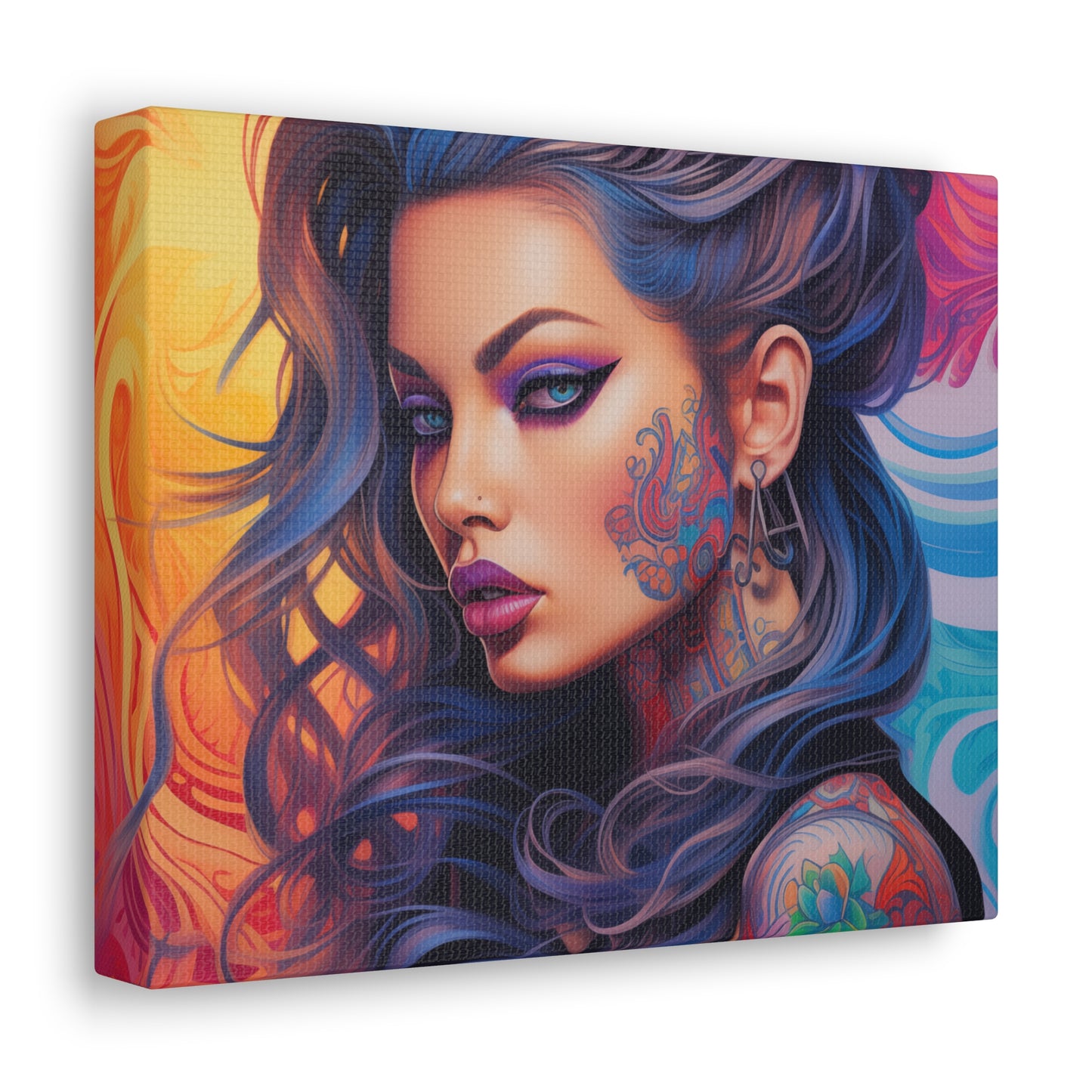 Gallery Wrapped Canvas, Edgy Tattooed Beauty, Urban Pop Art Canvas – Faye