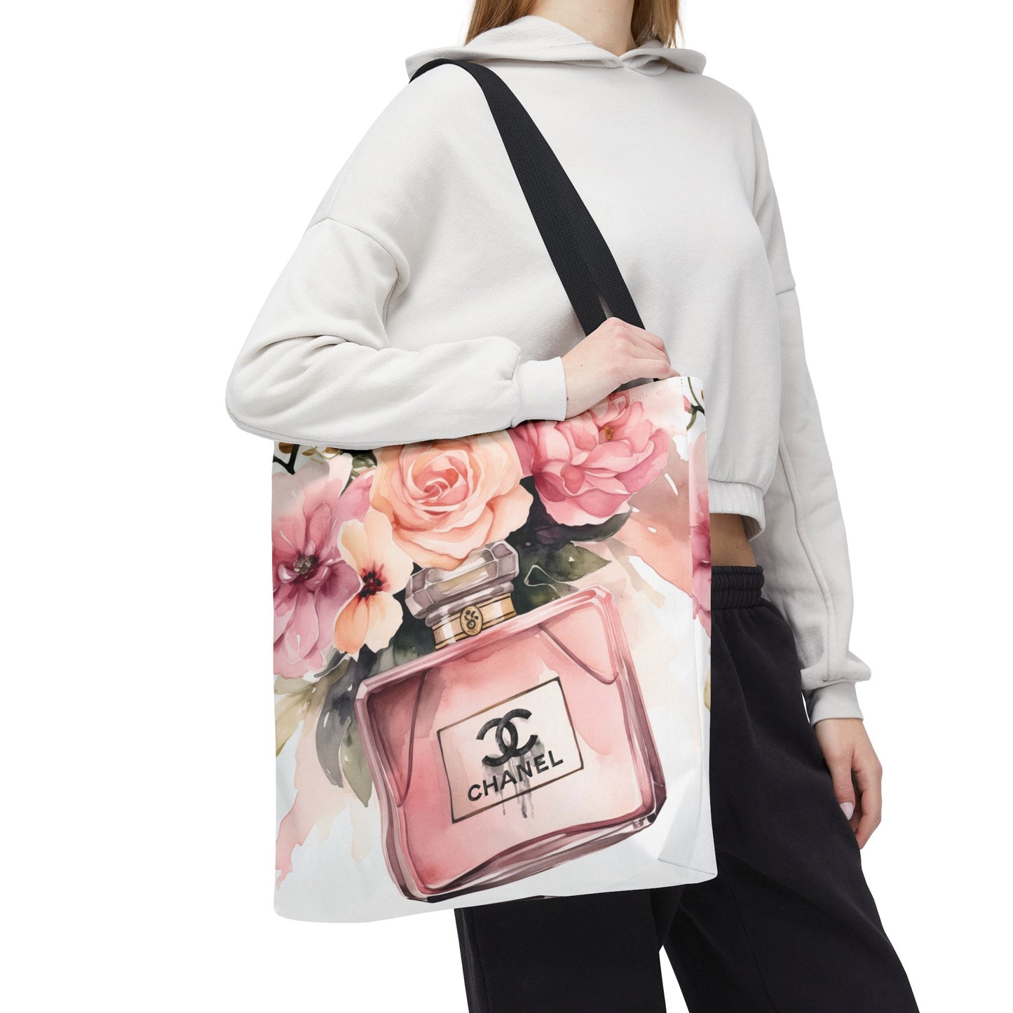 Designer Perfume Inspired Canvas Tote Bag, Basic Square Tote - Pink Perfume Bottle Vase, Designer Perfume