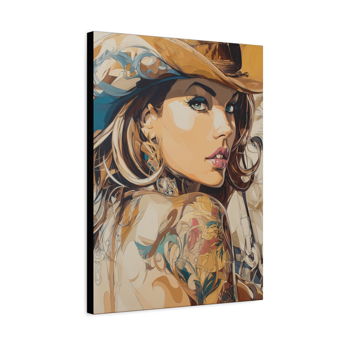 Gallery Wrapped Canvas, Wranglers and Wreckage Art Canvas, Erotic Pinup Art Canvas – Tessa