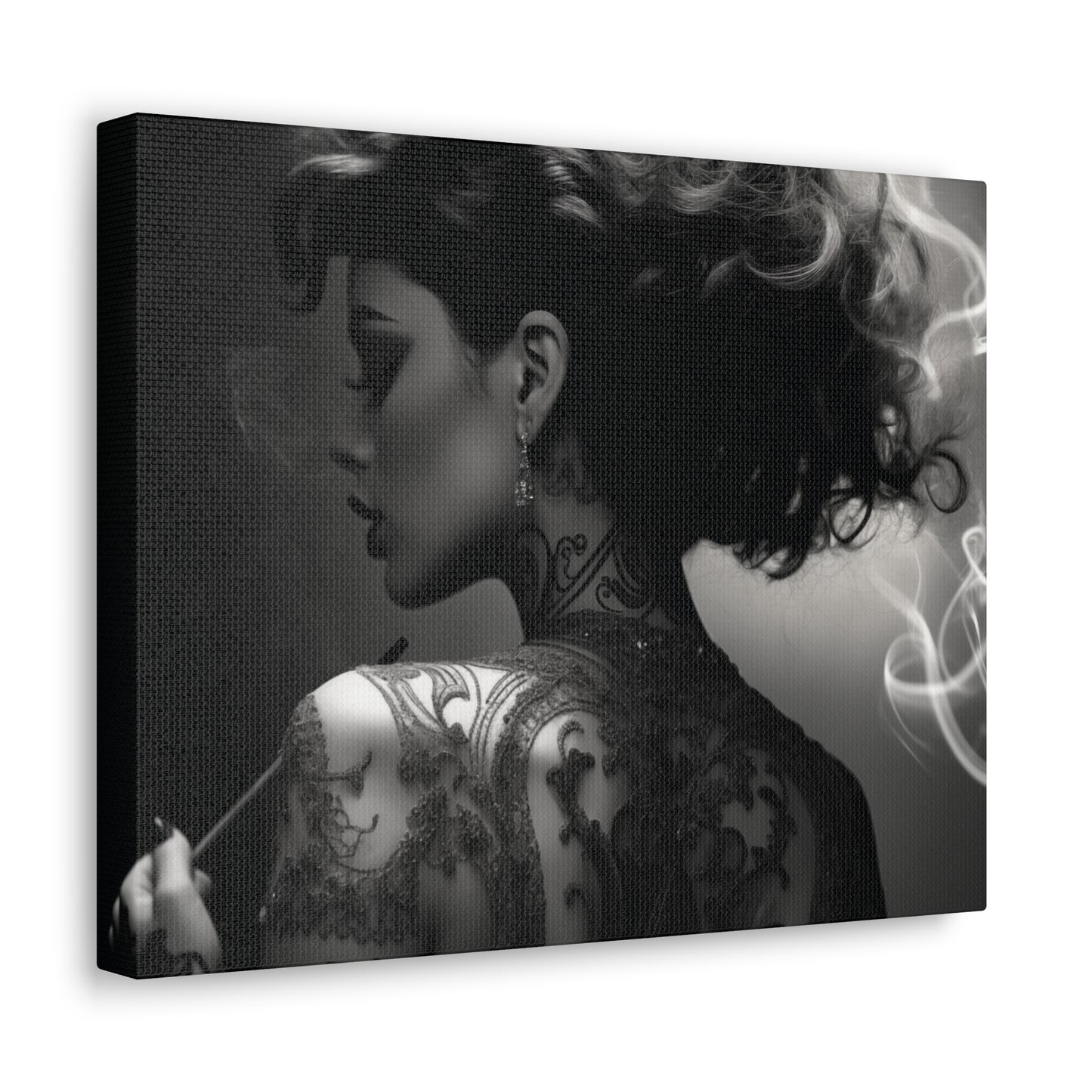 Canvas Gallery Wrap - Black and White Photography - Tattooed and Smoking
