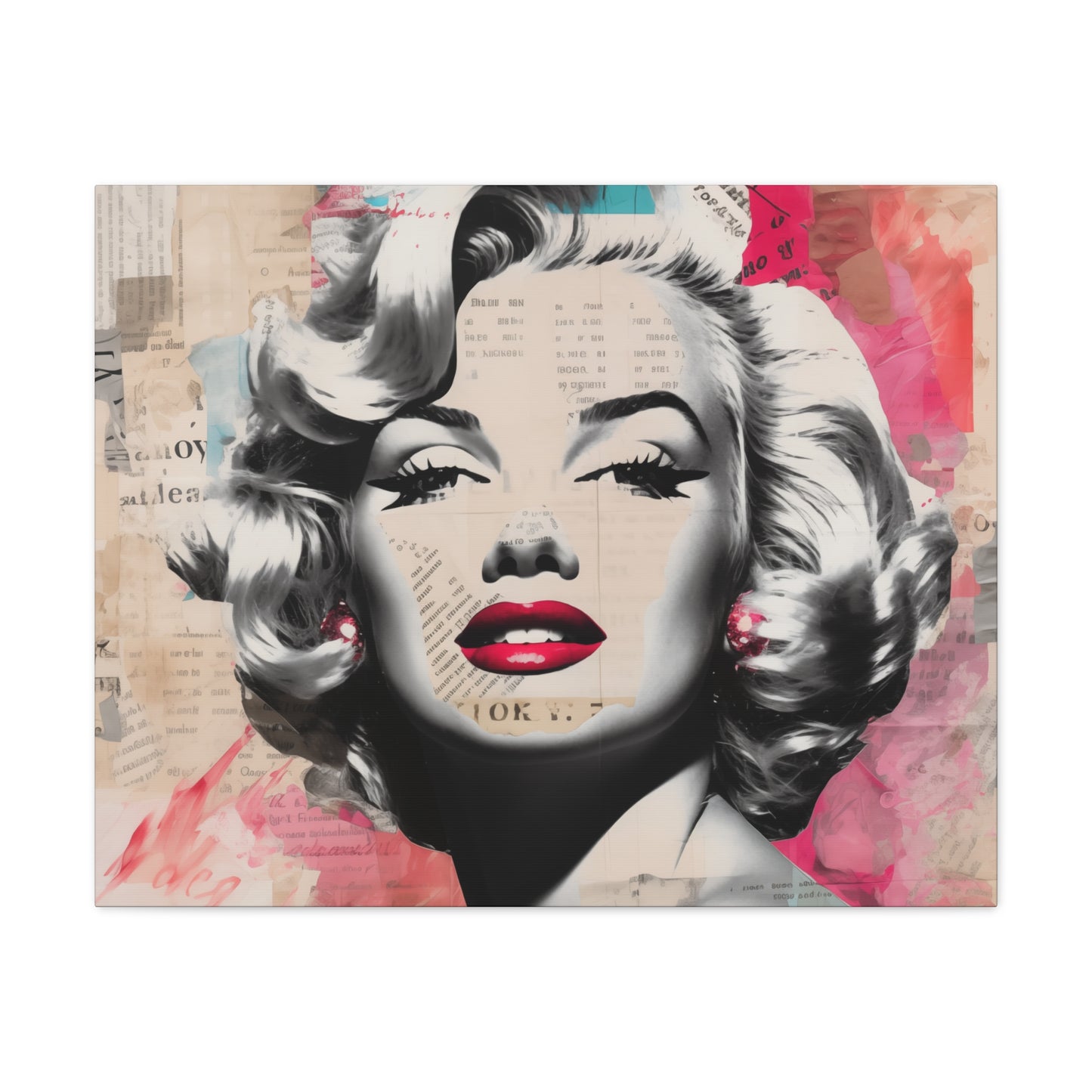 Canvas Wall Art, Gallery Wrapped Pop Art, Celebrity Wall Art – Marilyn Monroe - Newsprint