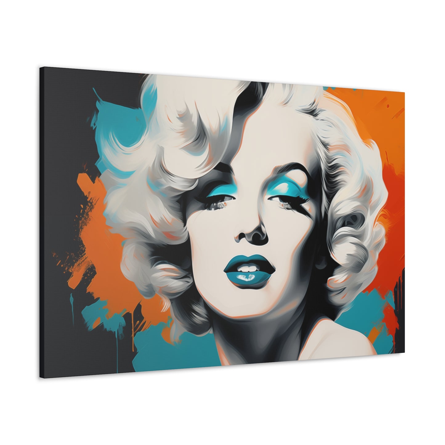 Canvas Wall Art, Gallery Wrapped Pop Art, Celebrity Wall Art – Marilyn Monroe - Orange and Teal