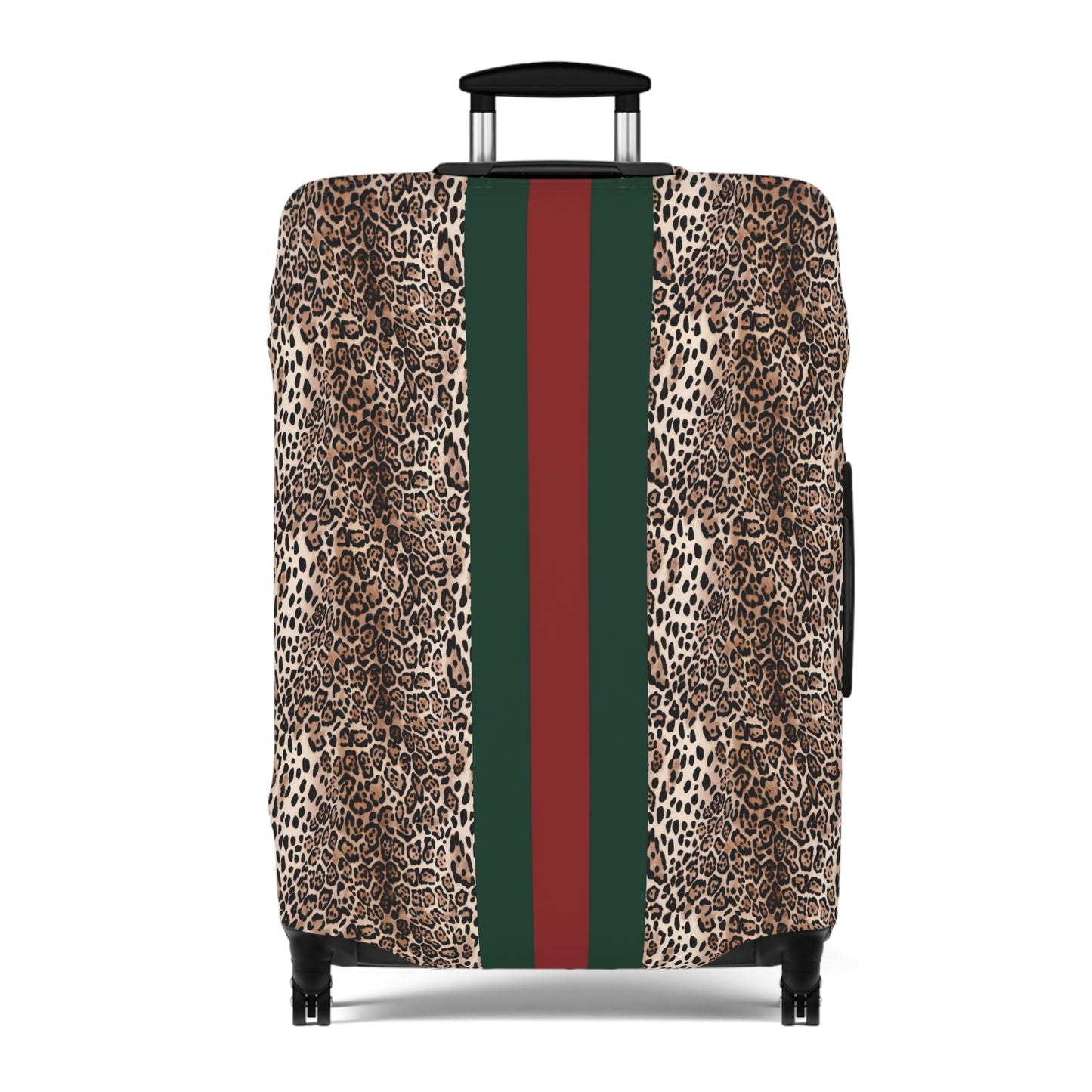 Designer Inspired Luggage Cover - Leopard - Red Green Stripe