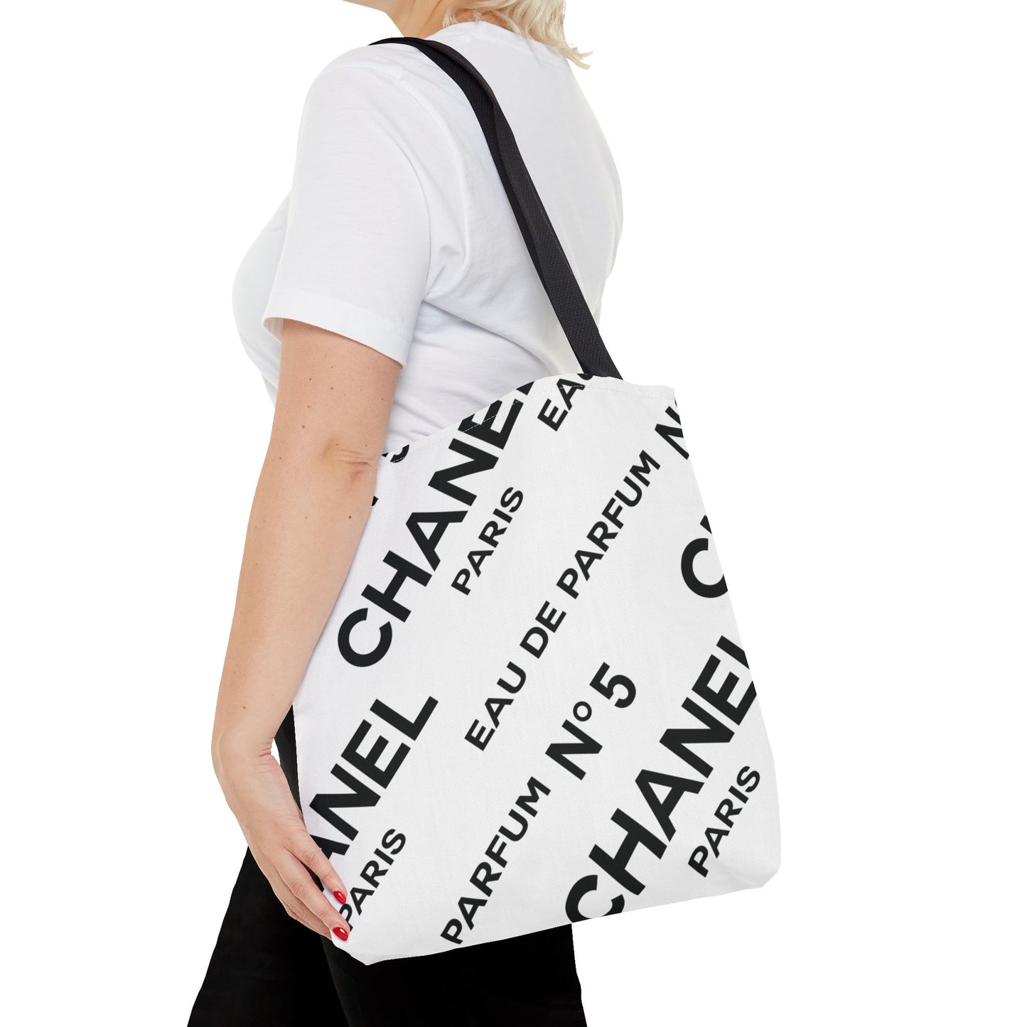 Designer Inspired Tote Bag, Utility Tote - Parfum Bottle Tote - Paris White