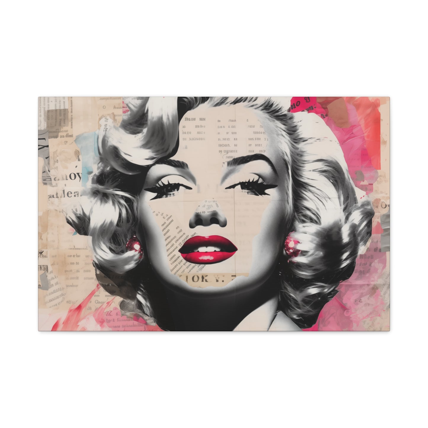 Canvas Wall Art, Gallery Wrapped Pop Art, Celebrity Wall Art – Marilyn Monroe - Newsprint