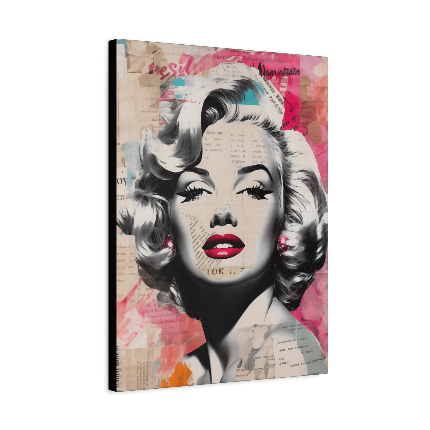 Canvas Wall Art, Gallery Wrapped Pop Art, Celebrity Wall Art – Marilyn Monroe - Newsprint