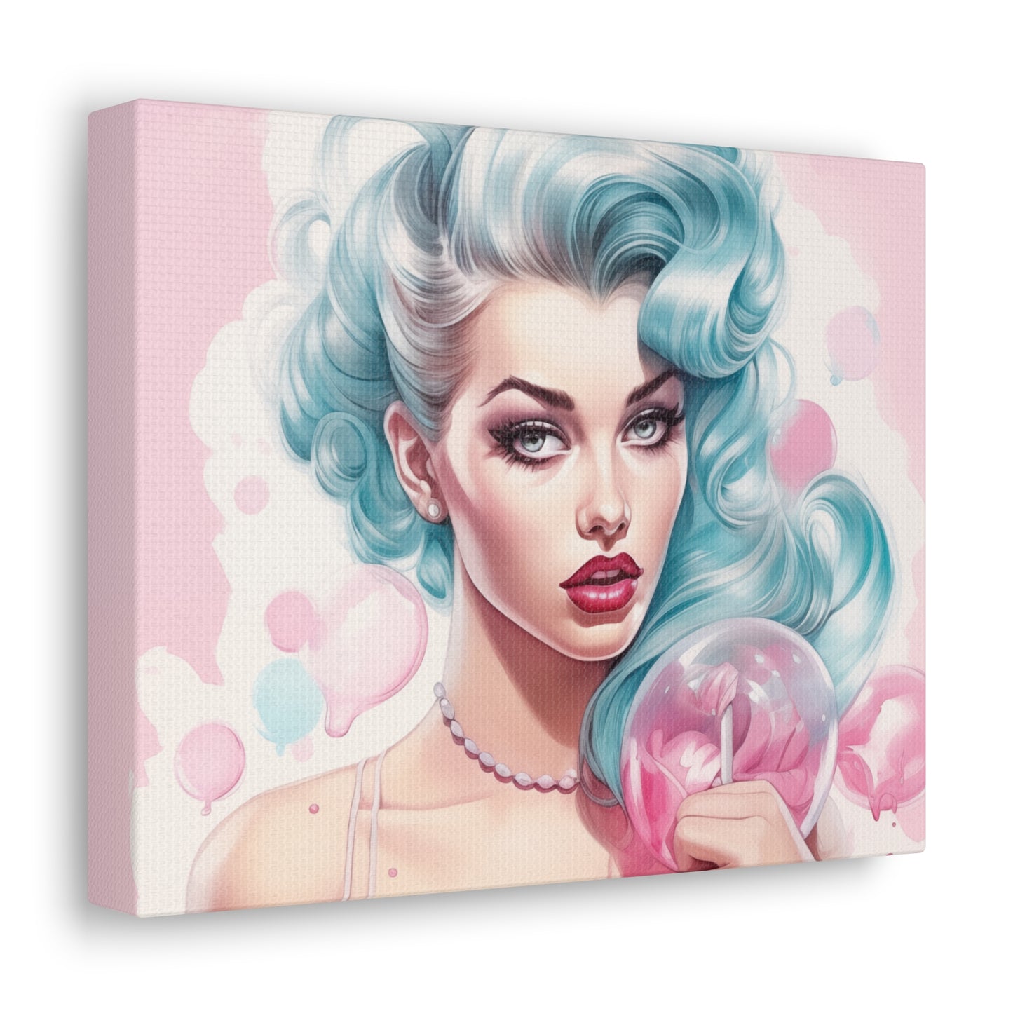 Canvas Gallery Wrapped High-Fashion Wall Art, Stylish Decor, Retro Femme Doll Pop Art – Tessa
