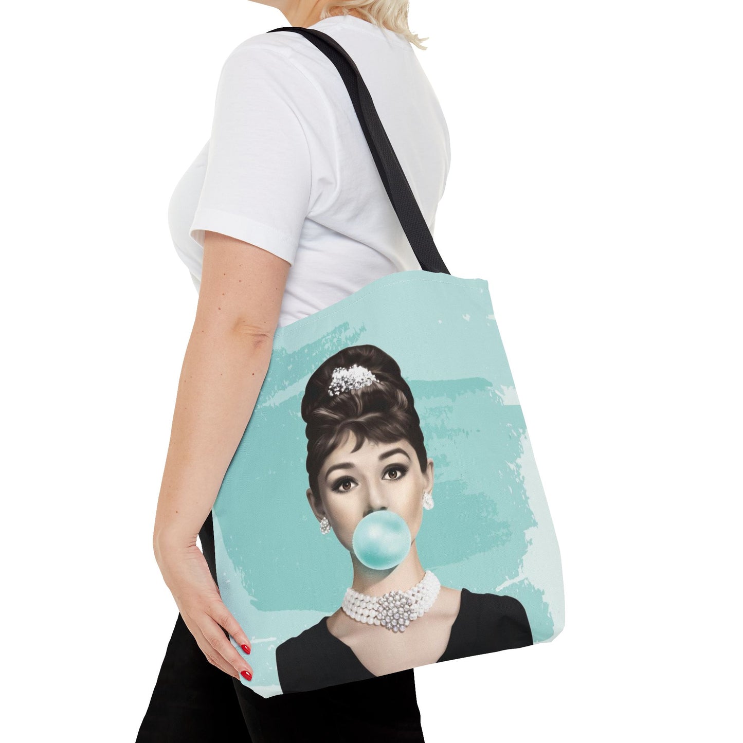 Audrey Hepburn Canvas Tote Bag, Basic Square Tote - Breakfast at Tiffany Inspired, Paris Blue Audrey Hepburn Bubblegum Tote