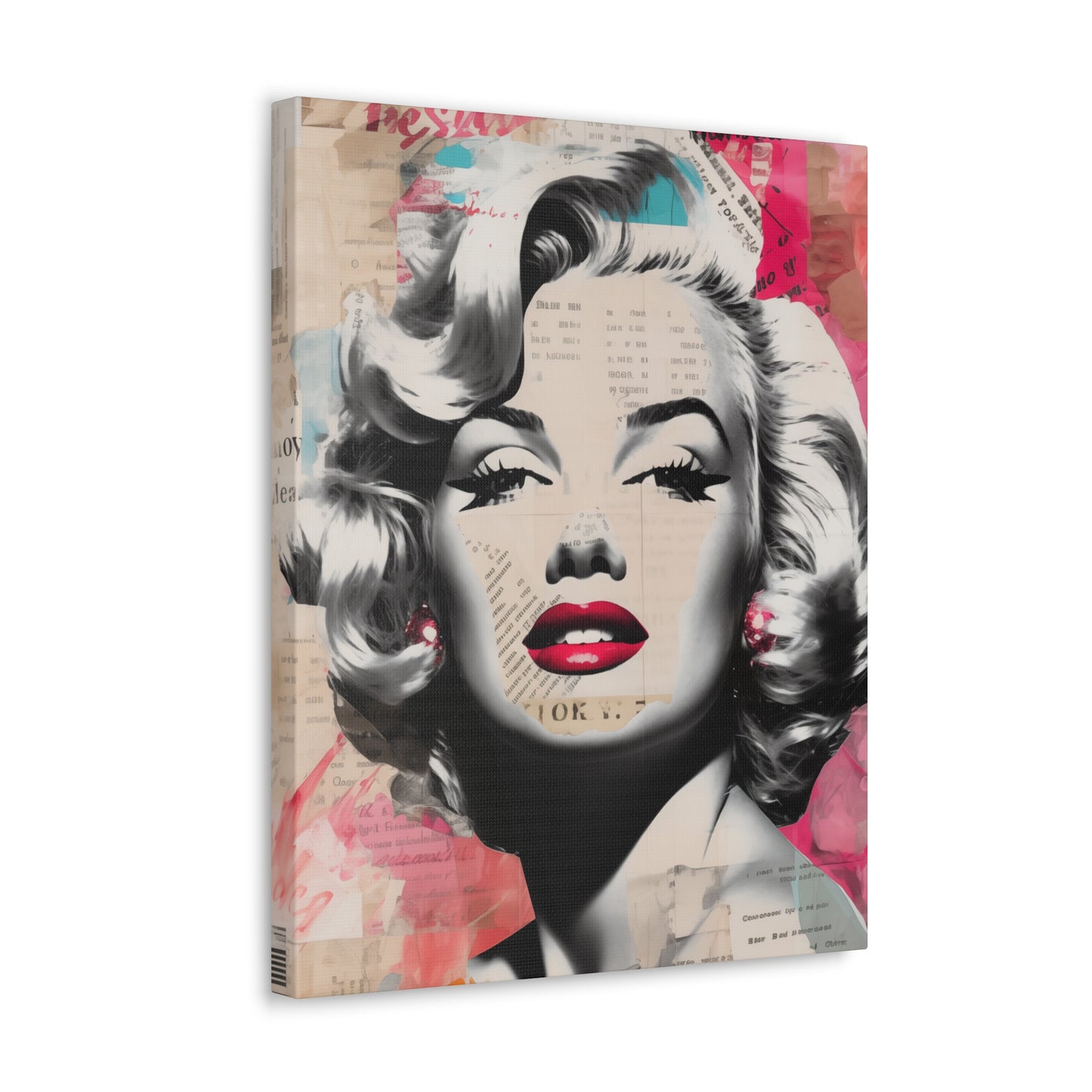 Canvas Wall Art, Gallery Wrapped Pop Art, Celebrity Wall Art – Marilyn Monroe - Newsprint